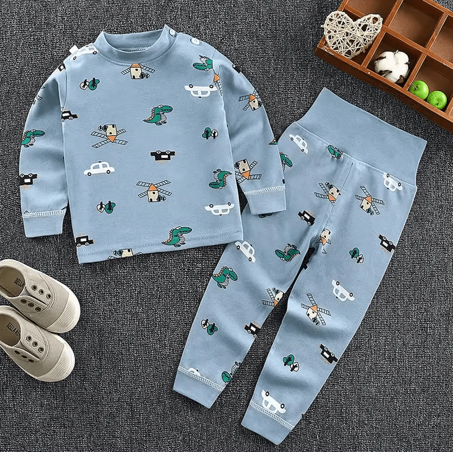 🌿 Soft Cotton Kids Pajama Set – High-Waist Long Johns for Boys & Girls (1-6 Years)