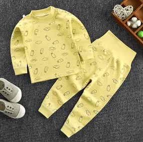 🌿 Soft Cotton Kids Pajama Set – High-Waist Long Johns for Boys & Girls (1-6 Years)