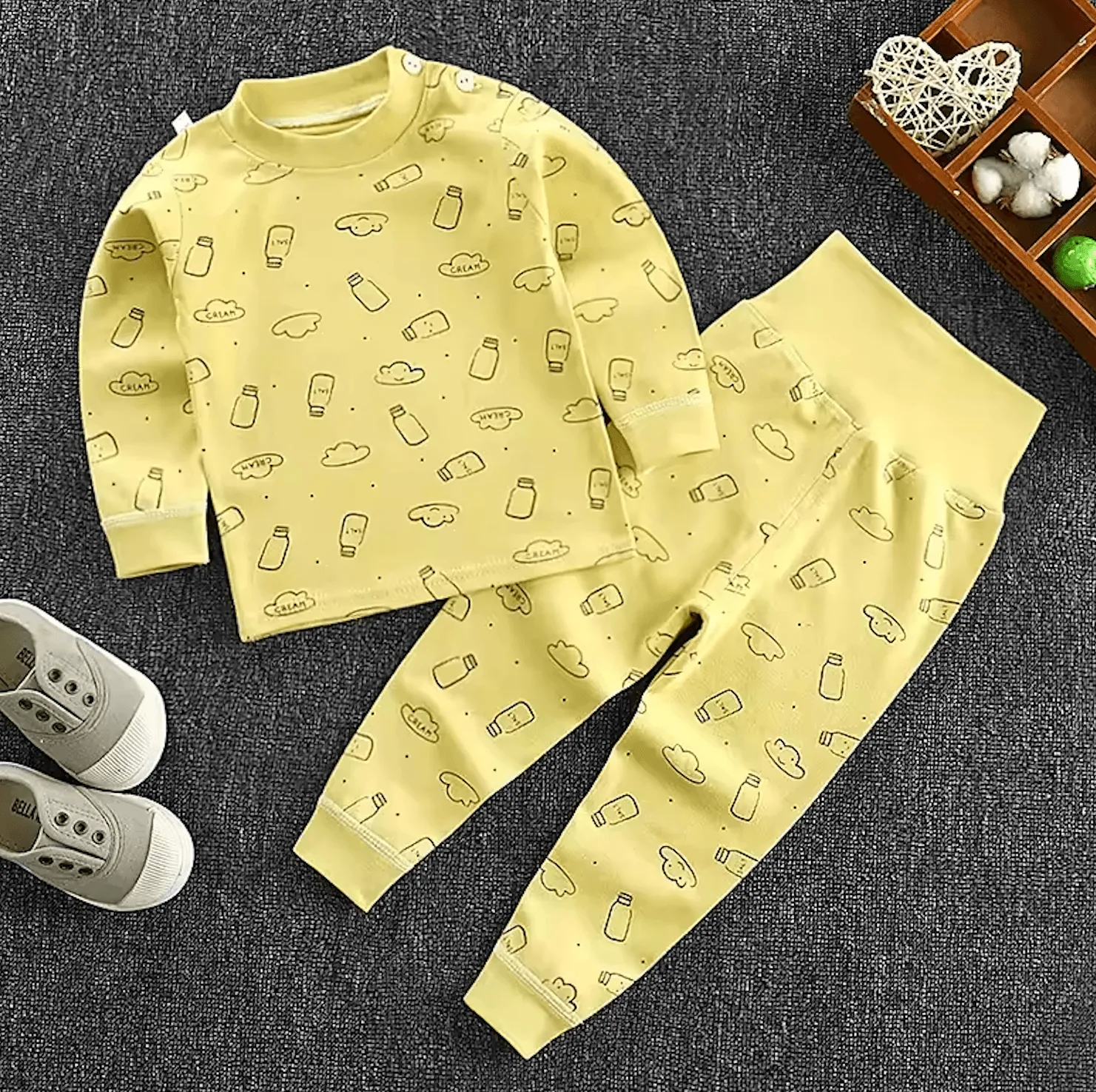 🌿 Soft Cotton Kids Pajama Set – High-Waist Long Johns for Boys & Girls (1-6 Years)