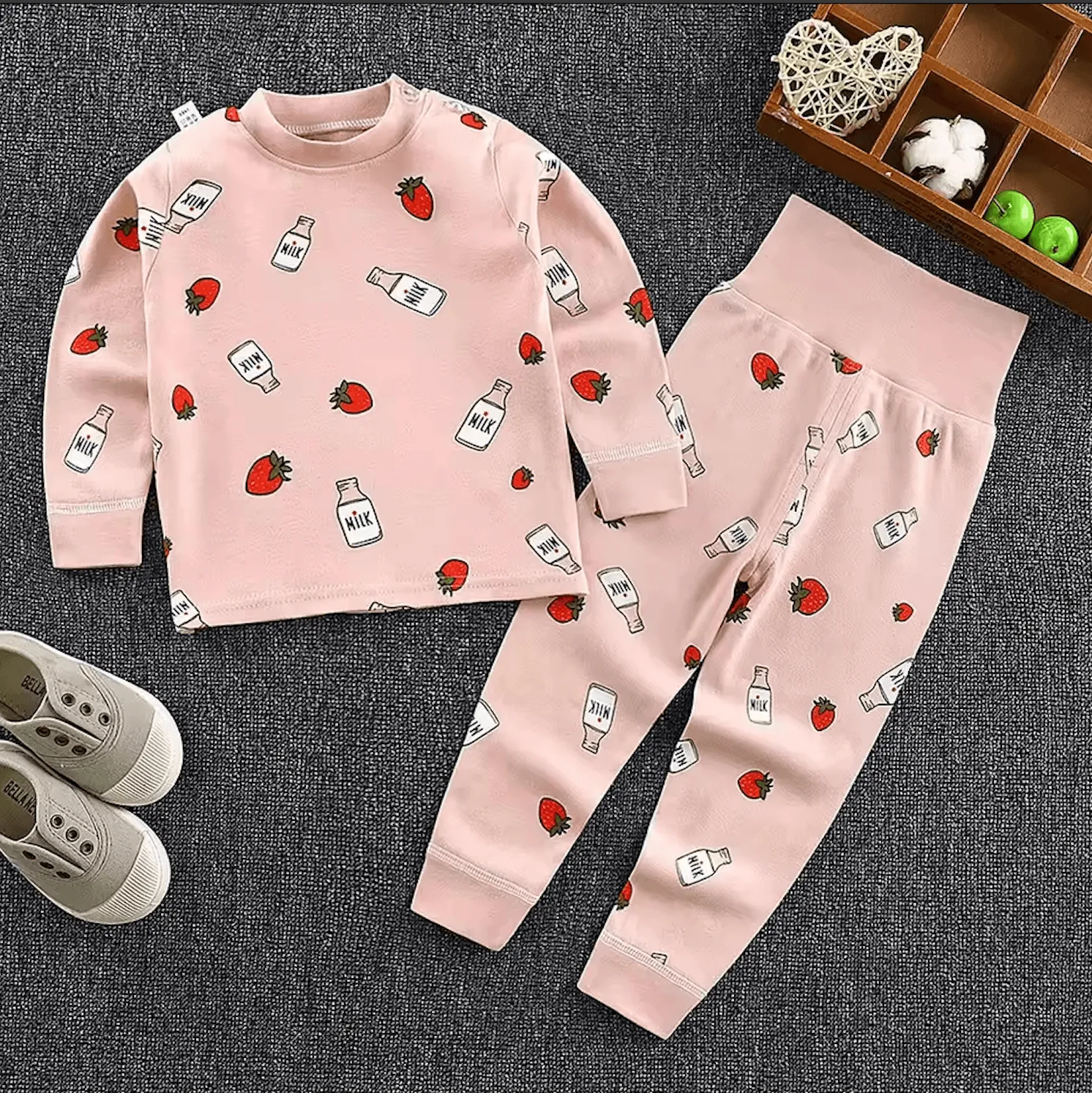 🌿 Soft Cotton Kids Pajama Set – High-Waist Long Johns for Boys & Girls (1-6 Years)