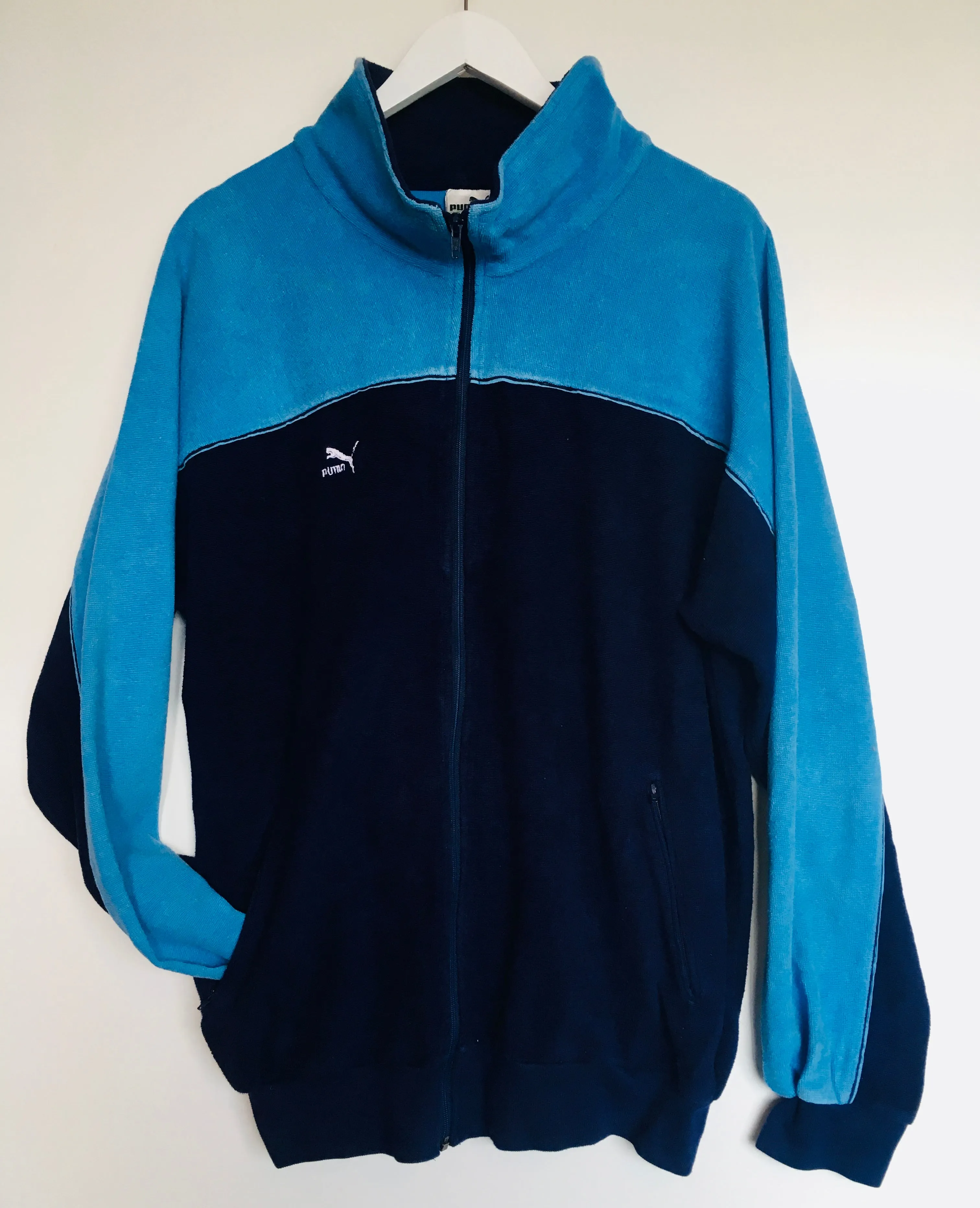 1980s vintage towelling cotton colour block Puma tracksuit jacket XL