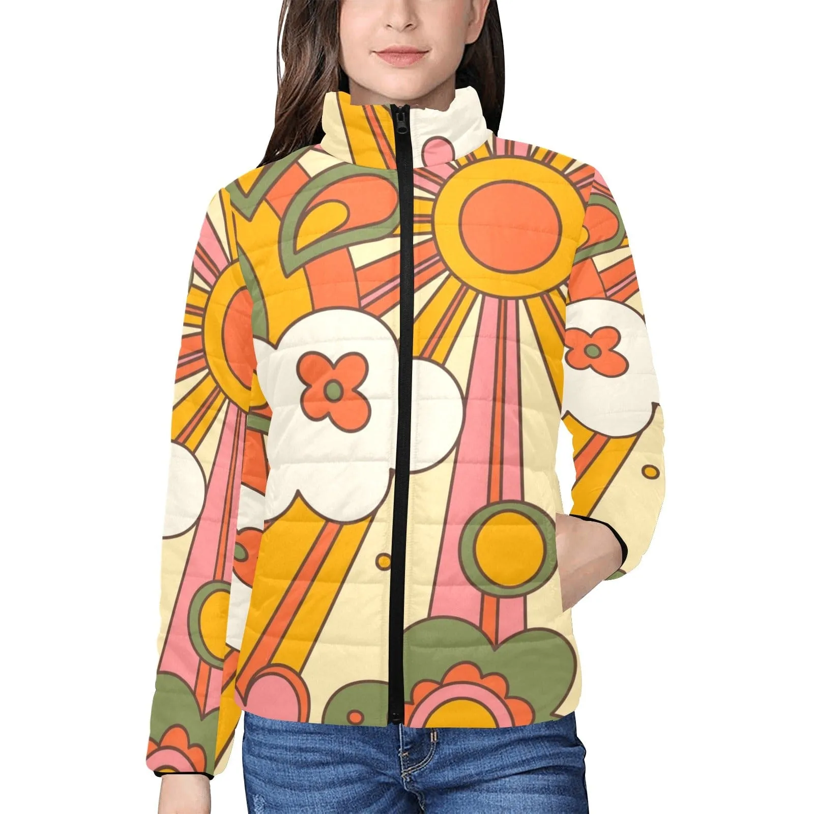 70's Groovy Sun, Retro Women's Bomber Jacket
