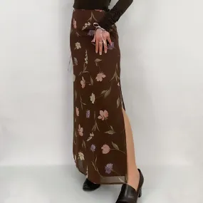 90's Brown Floral Maxi Skirt