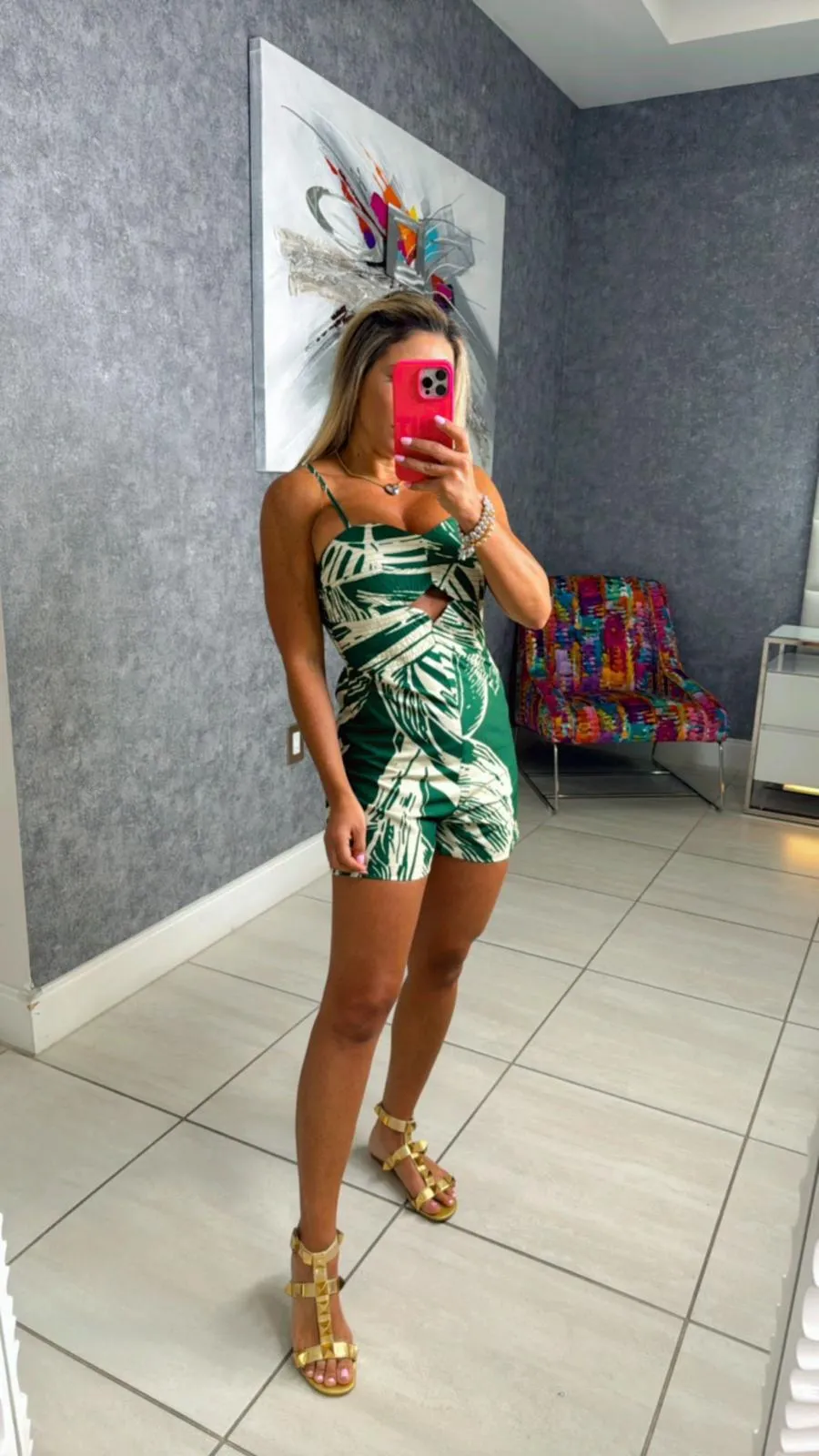 9613 Printed cut out romper