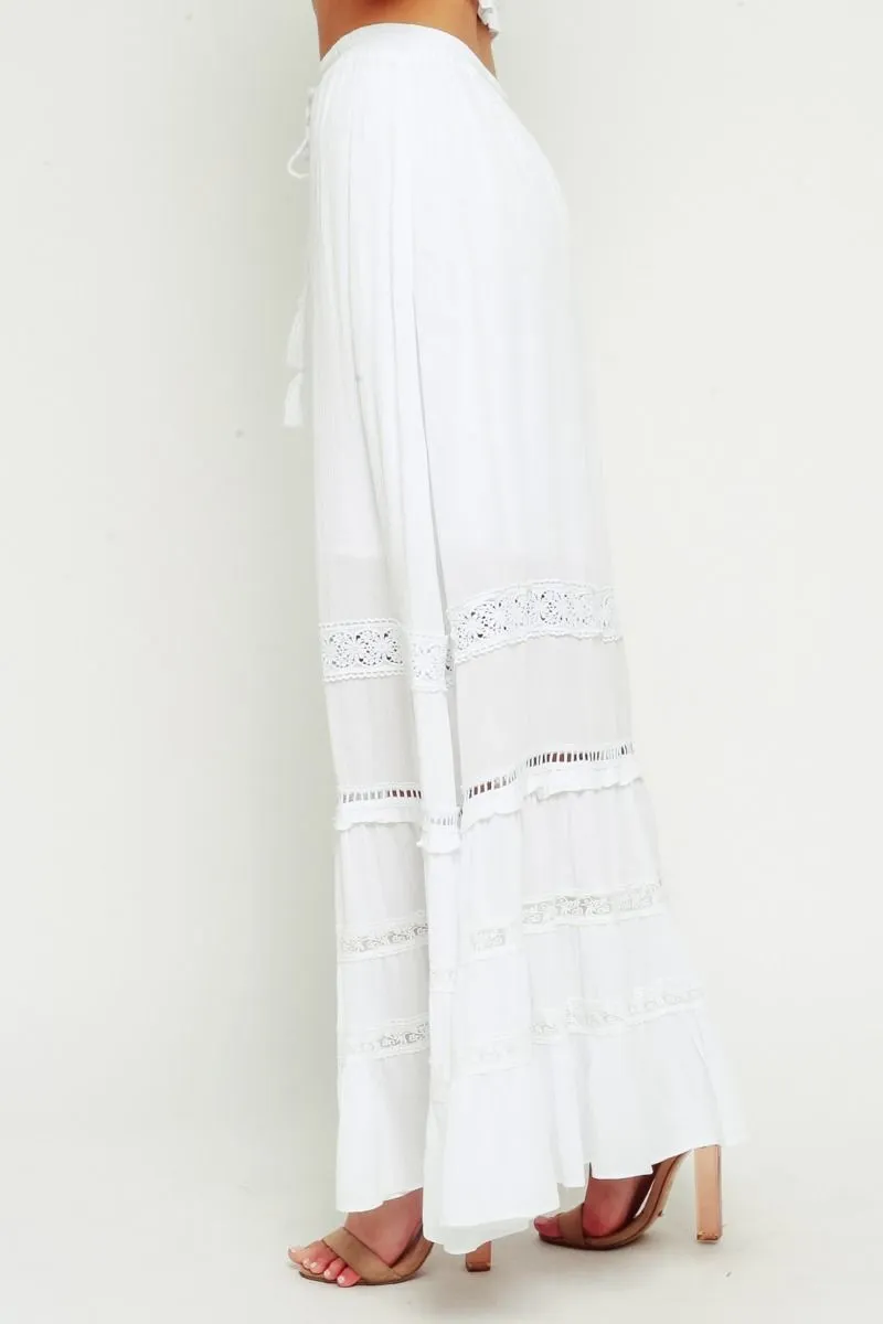 A Line Macrame Tassel Drawstring Maxi Skirt