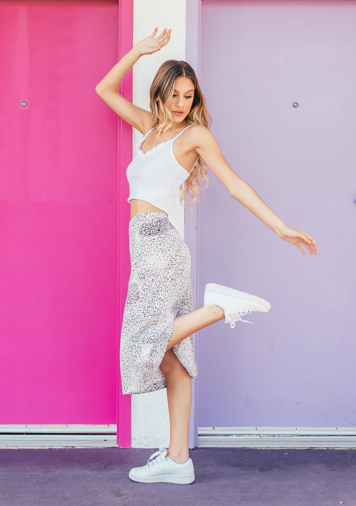 Abstract Leopard Print Midi Skirt