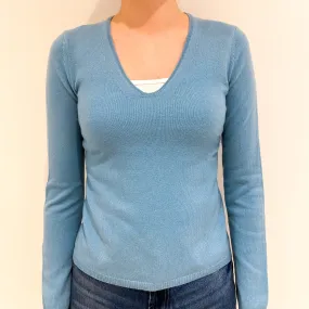Aqua Blue Cashmere V-Neck Jumper Extra Small