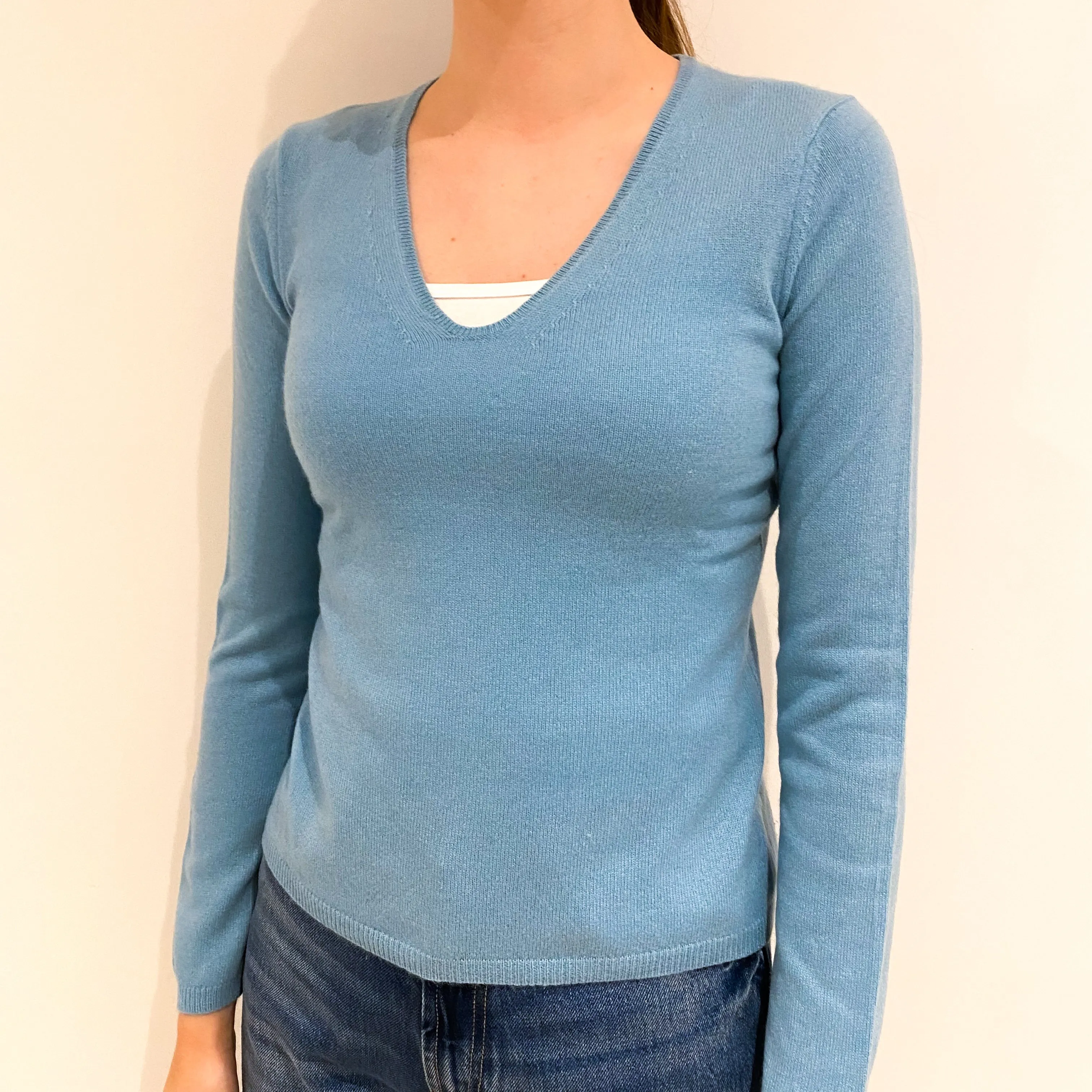 Aqua Blue Cashmere V-Neck Jumper Extra Small