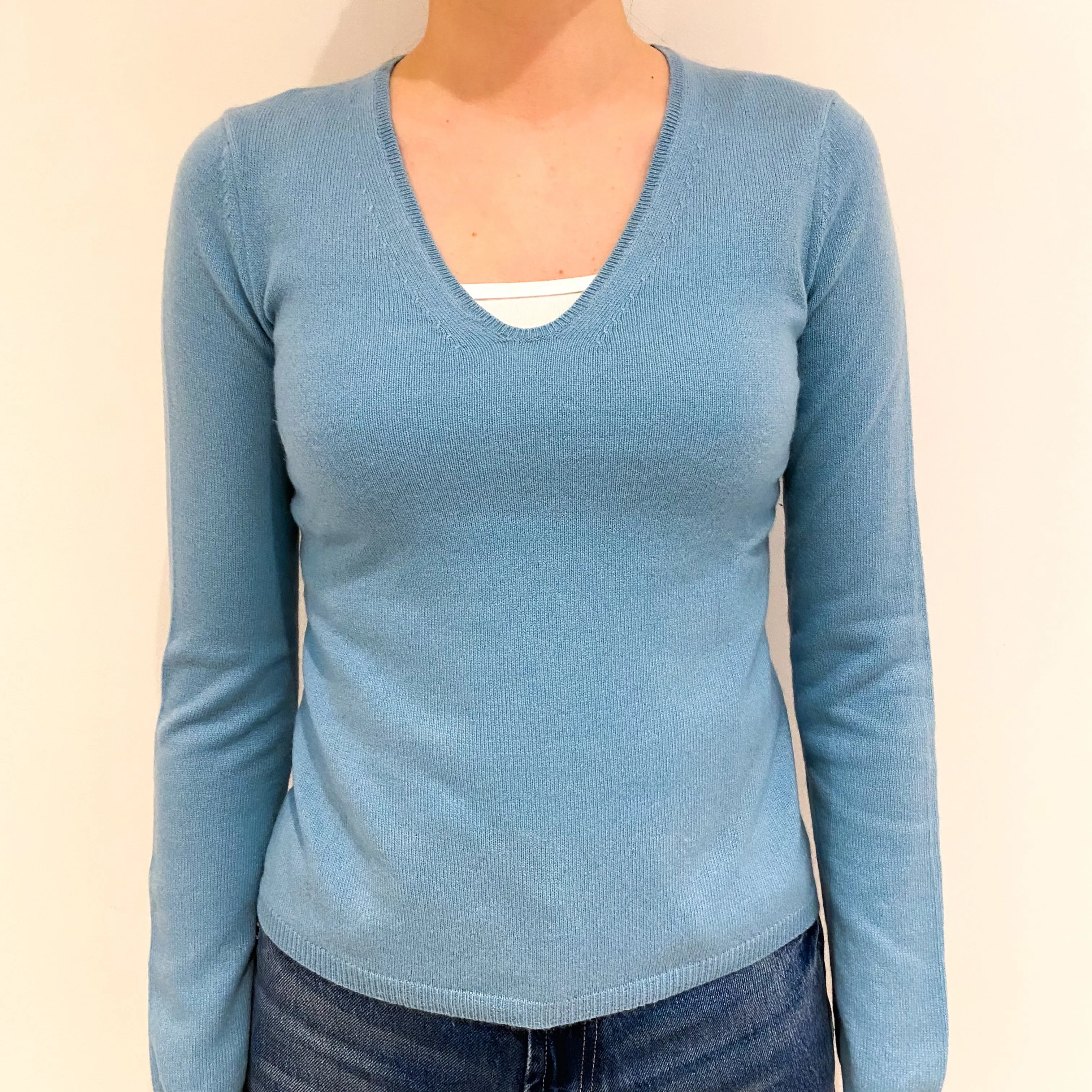 Aqua Blue Cashmere V-Neck Jumper Extra Small