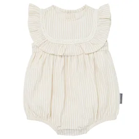 Baby Girls Light Taupe Stripe Ruffle Bubble Romper