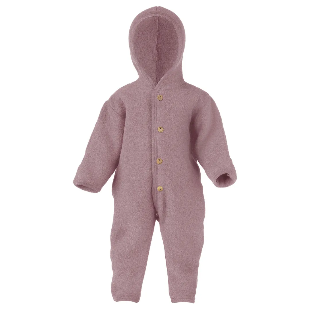 Baby Wollfleece Overall mit Kapuze "rosenholz melange"