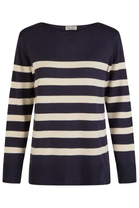 Barbara Lebek 86220052 Navy Striped Boat Neck Jumper