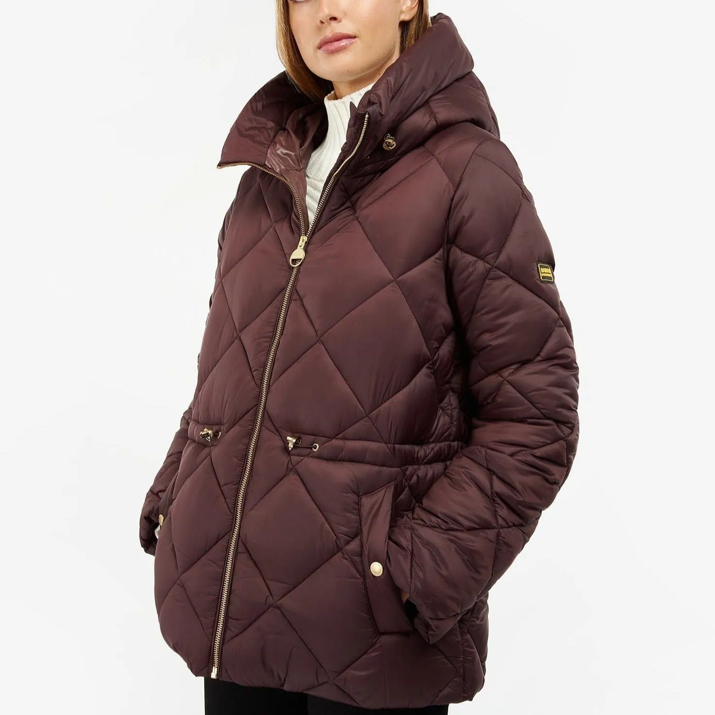 Barbour International Napier Quilted Jacket in Black Cherry