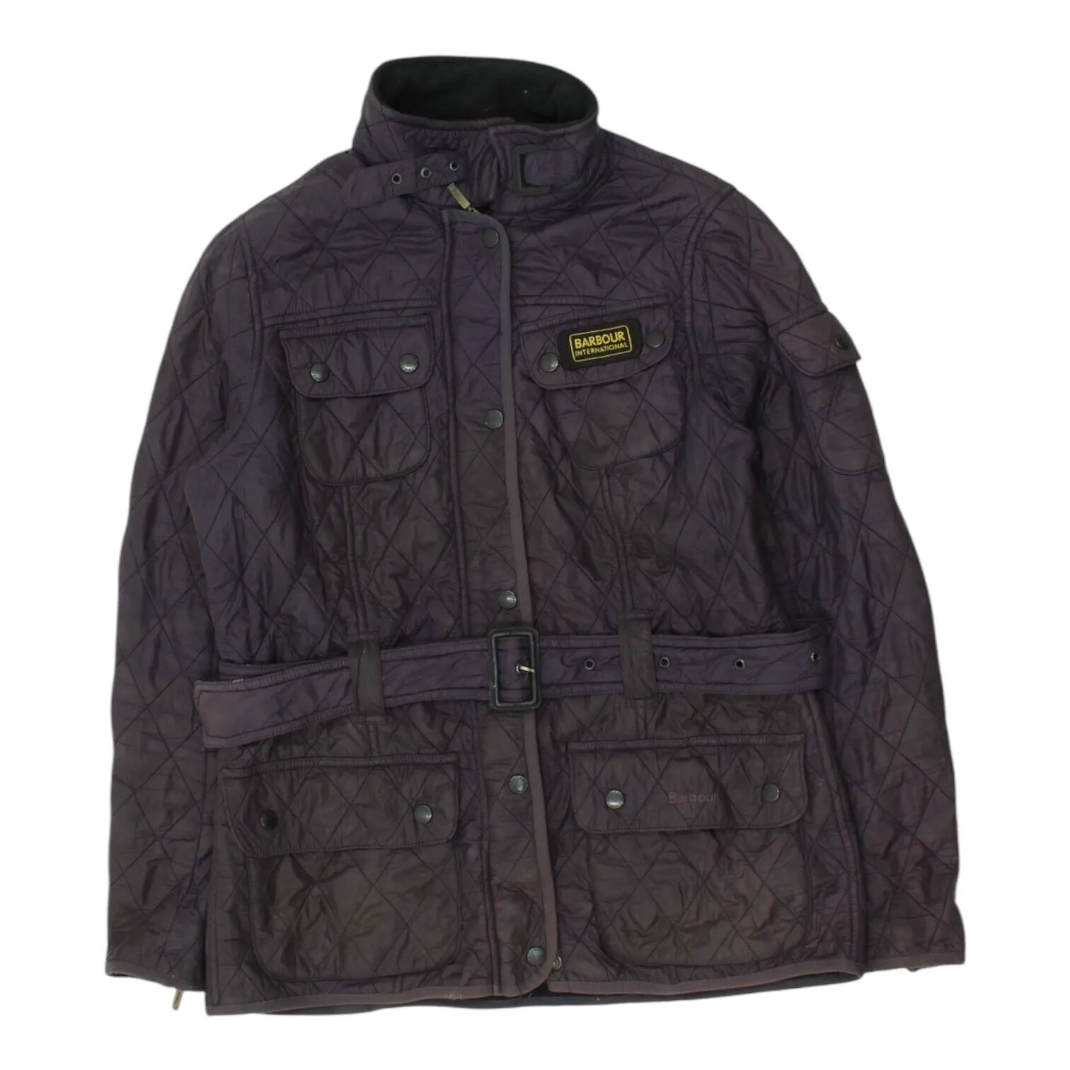 Barbour International Womens Purple Quilted Belted Jacket | High End Designer