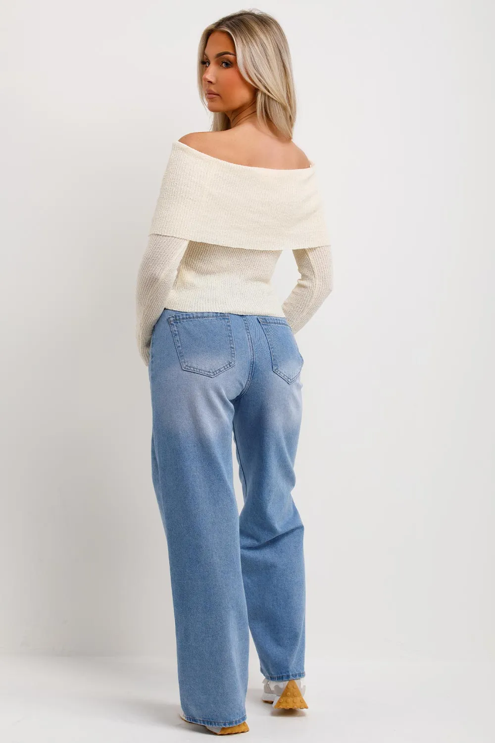 Bardot Jumper With Fold Over Detail Beige