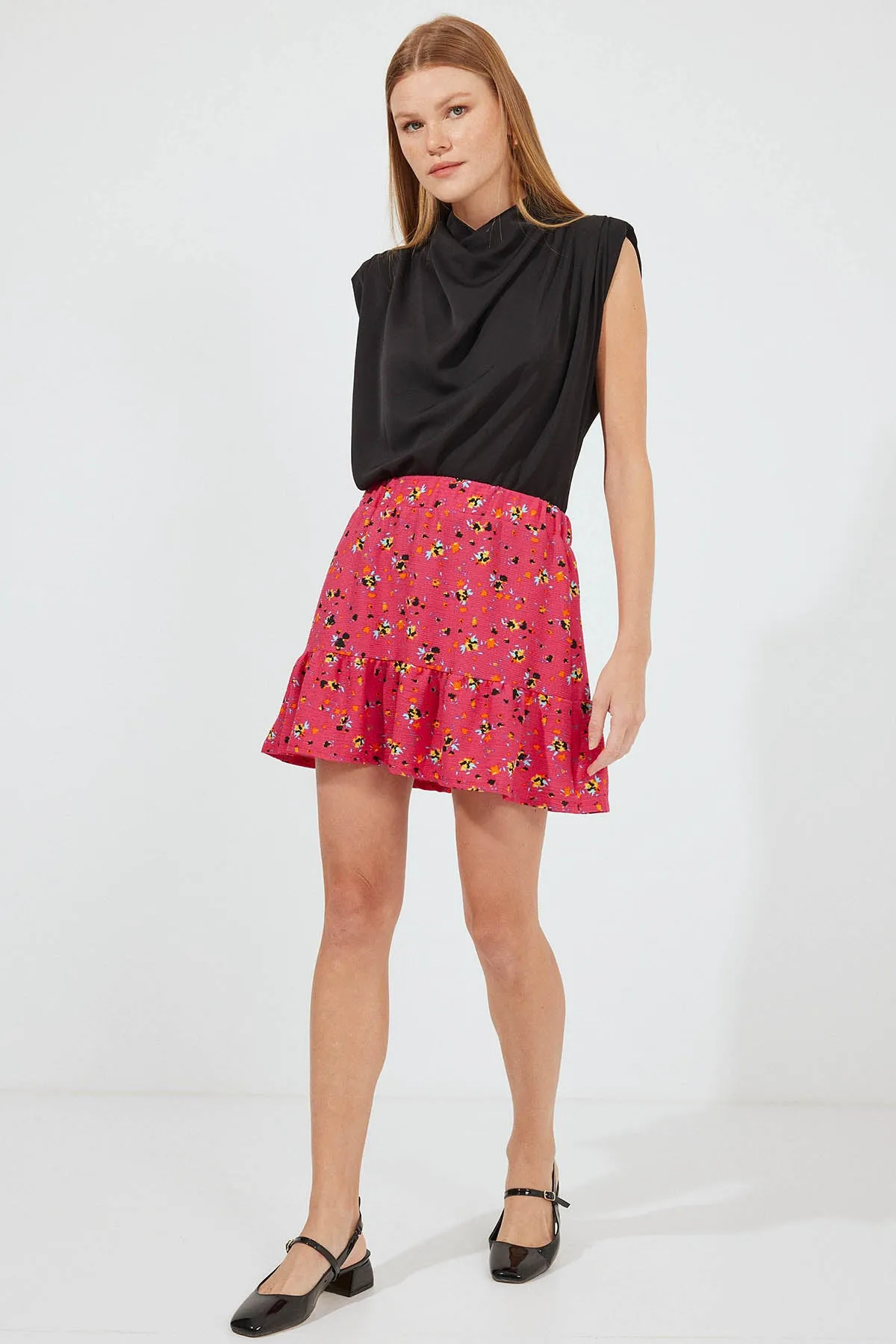 BGD Women Patterned Viscose Mini Skirt - Red - Avondale