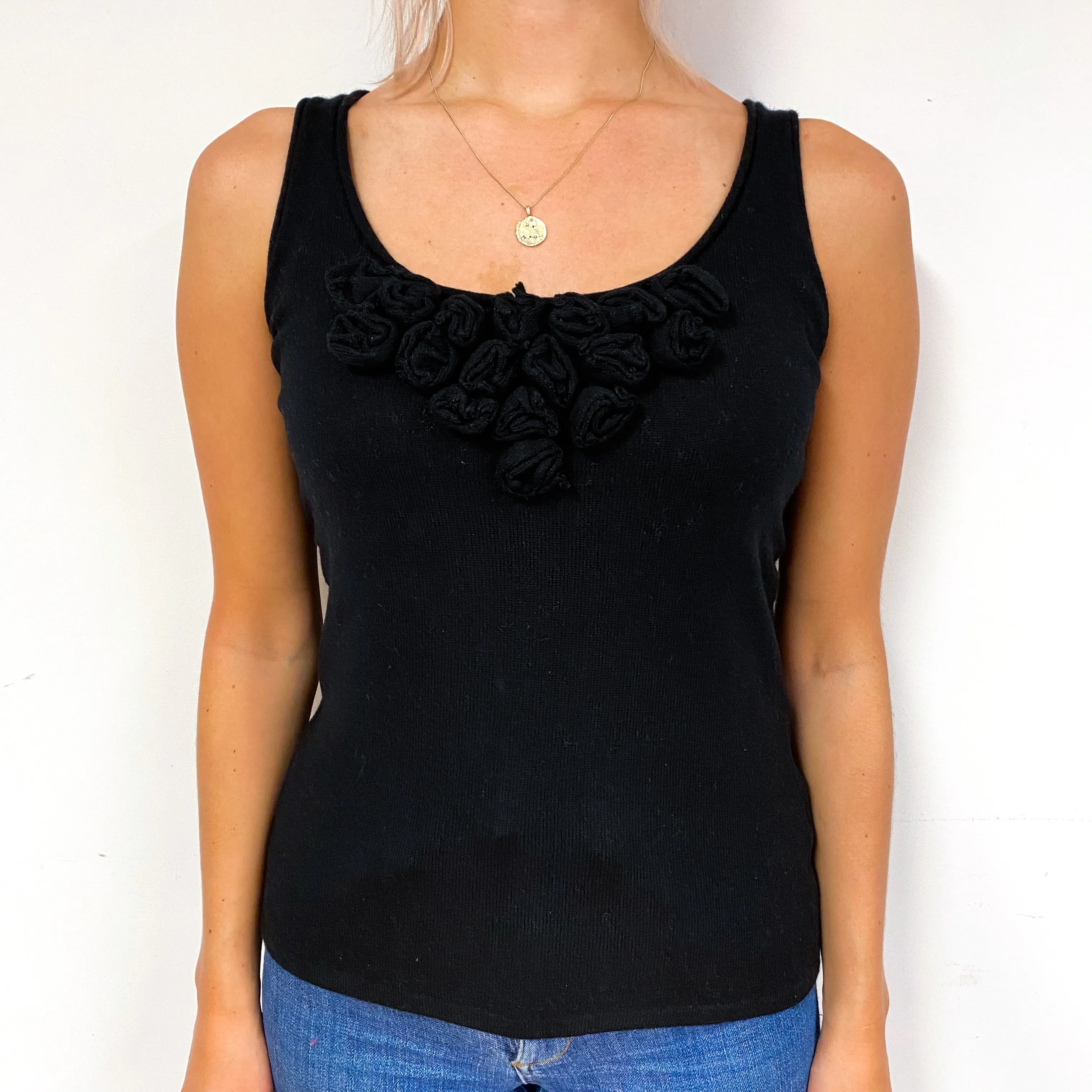Black Floral Detail Cashmere Vest Small