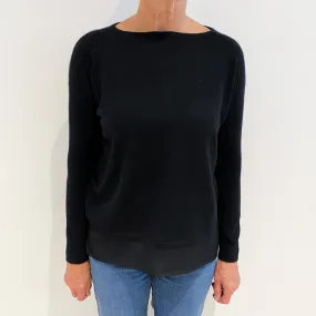 Black Silk Trim Cashmere Boat Neck Jumper Medium