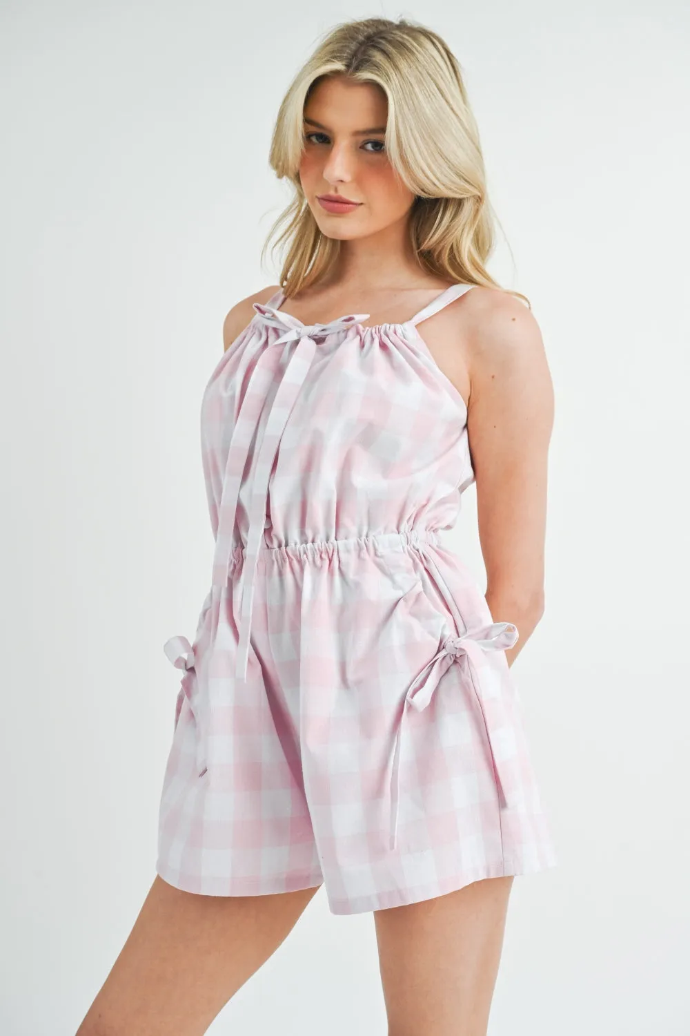 Blue Zone Planet |  MABLE Plaid Sleeveless Button Down Romper