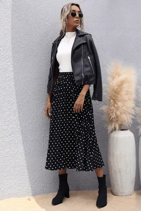 Boho Black Midi Skirt with White Polka Dots