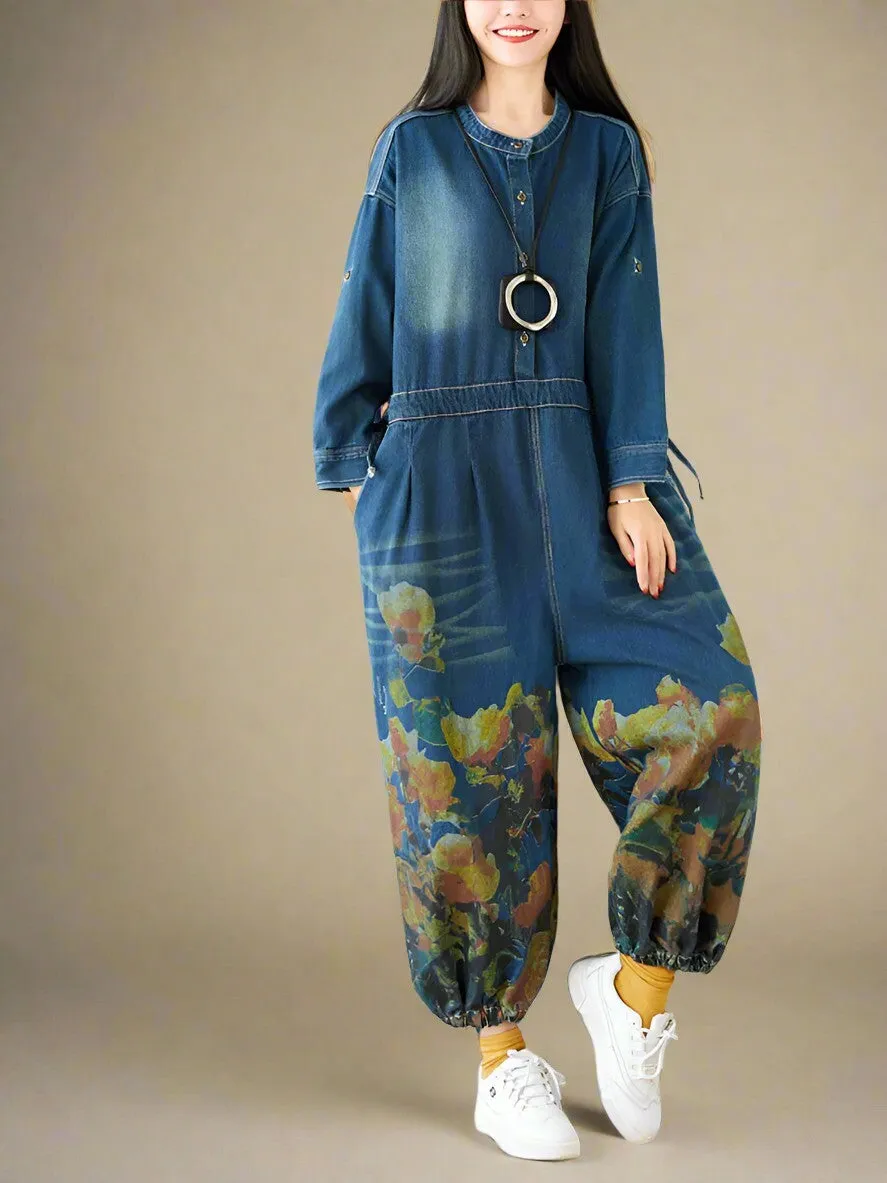 Boho Blossom Denim Overall Dungaree