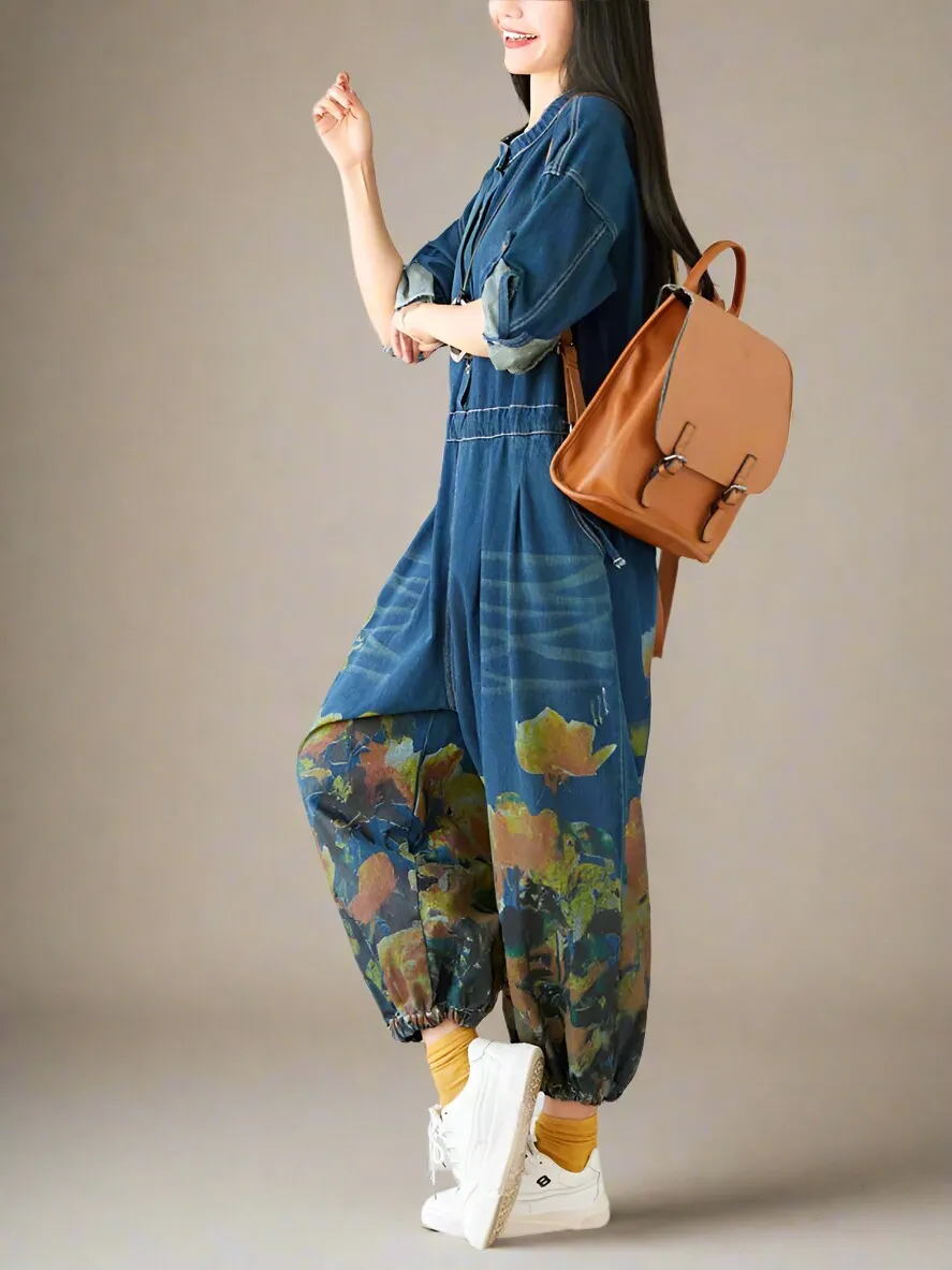 Boho Blossom Denim Overall Dungaree
