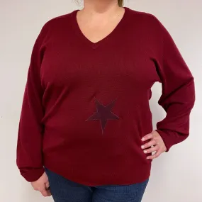 Boyfriend Claret Star V Neck Jumper Extra Large