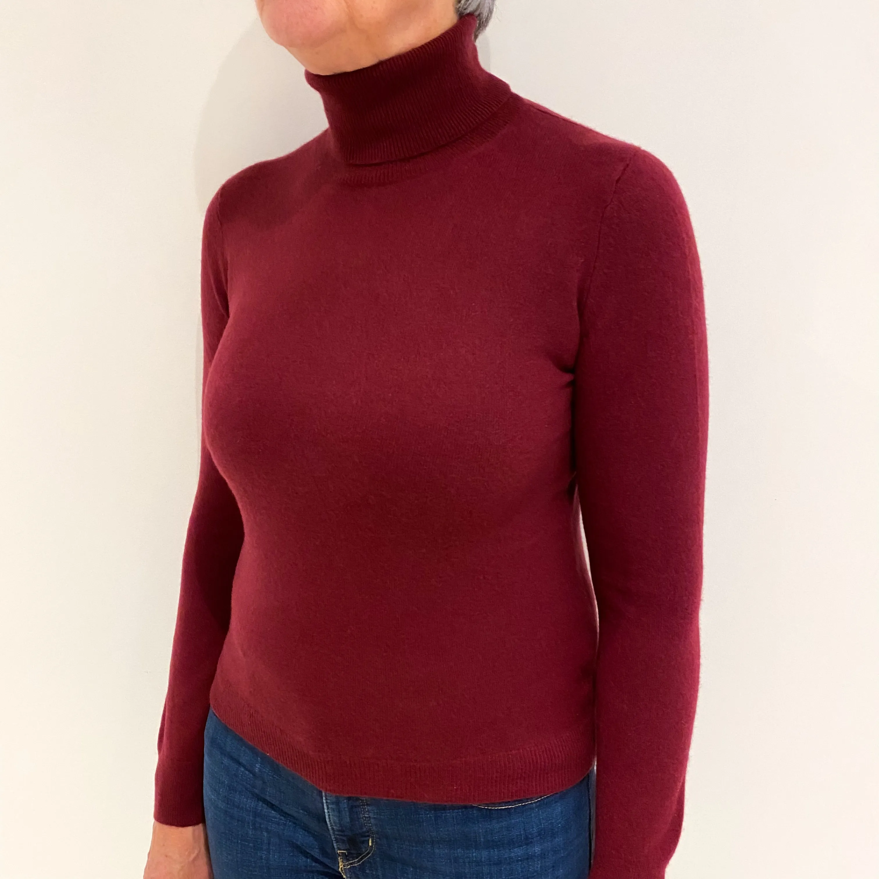 Brick Red Cashmere Polo Neck Jumper Medium