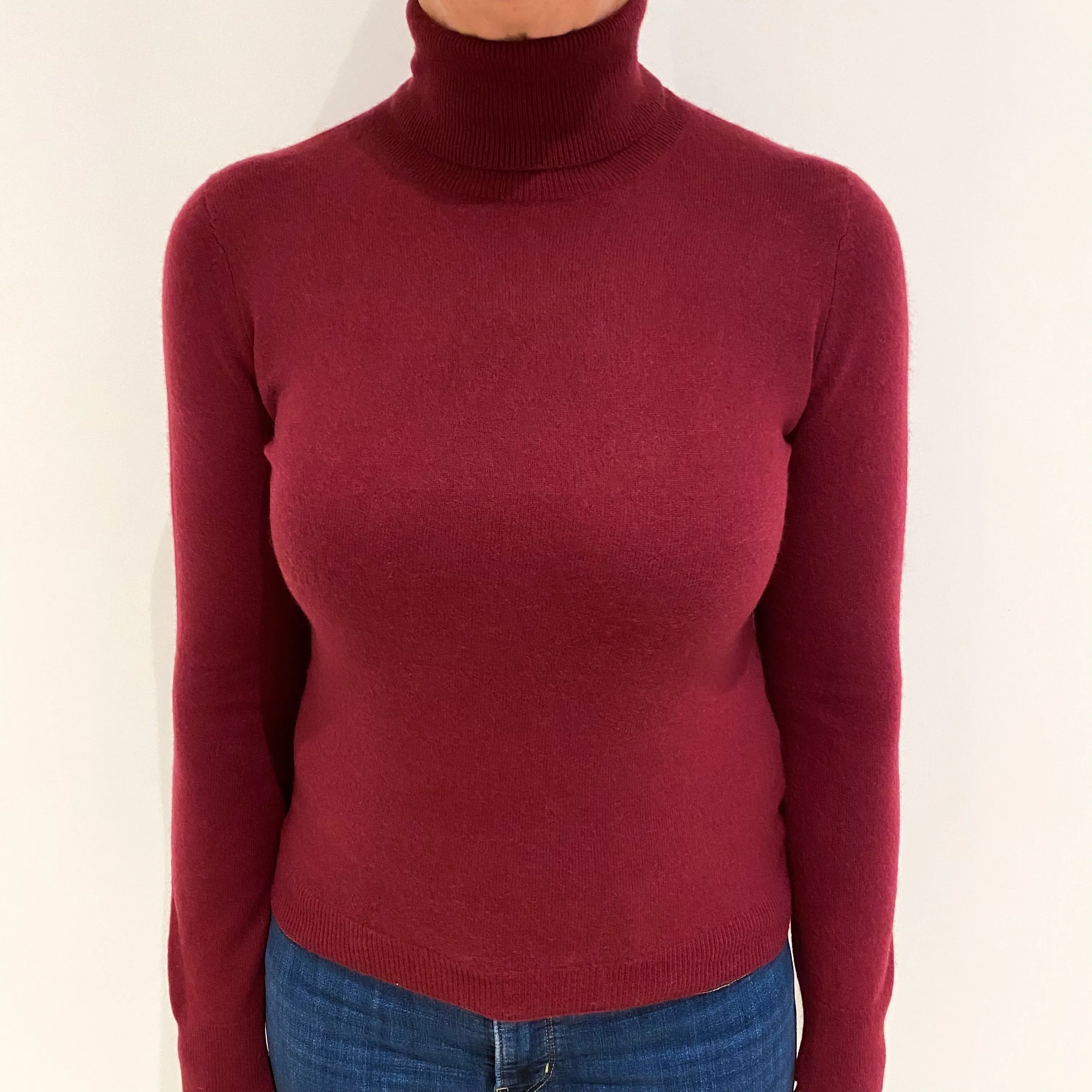 Brick Red Cashmere Polo Neck Jumper Medium