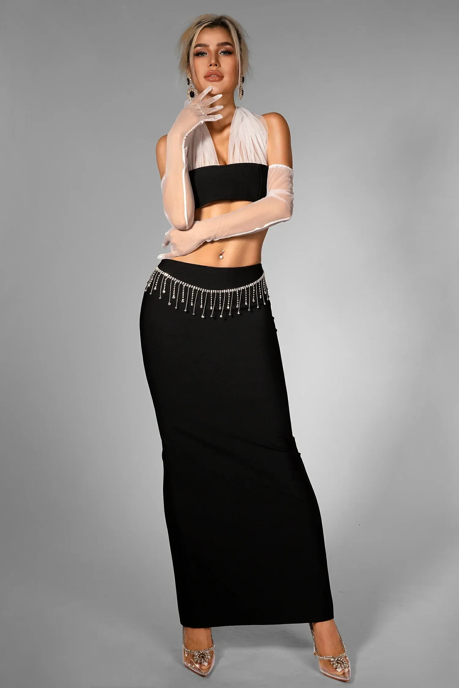 Calin Butterfly Bow Top with Maxi Skirt Set