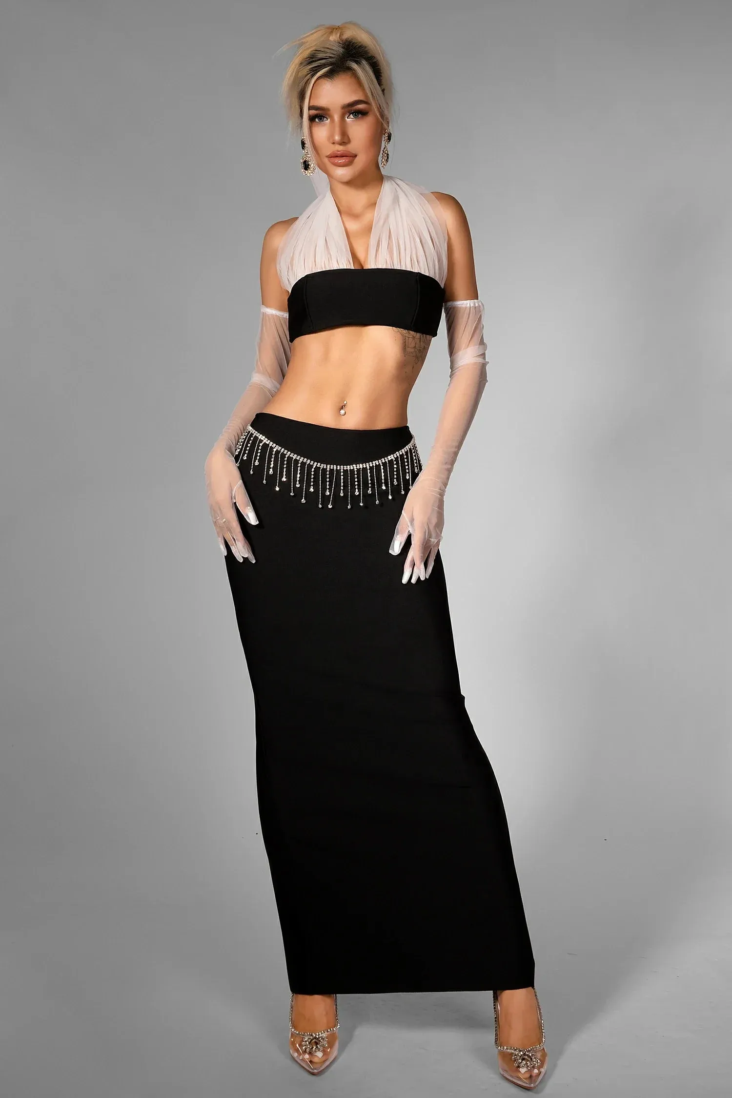 Calin Butterfly Bow Top with Maxi Skirt Set