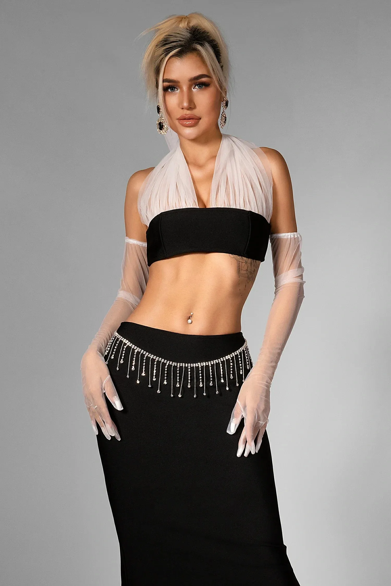 Calin Butterfly Bow Top with Maxi Skirt Set