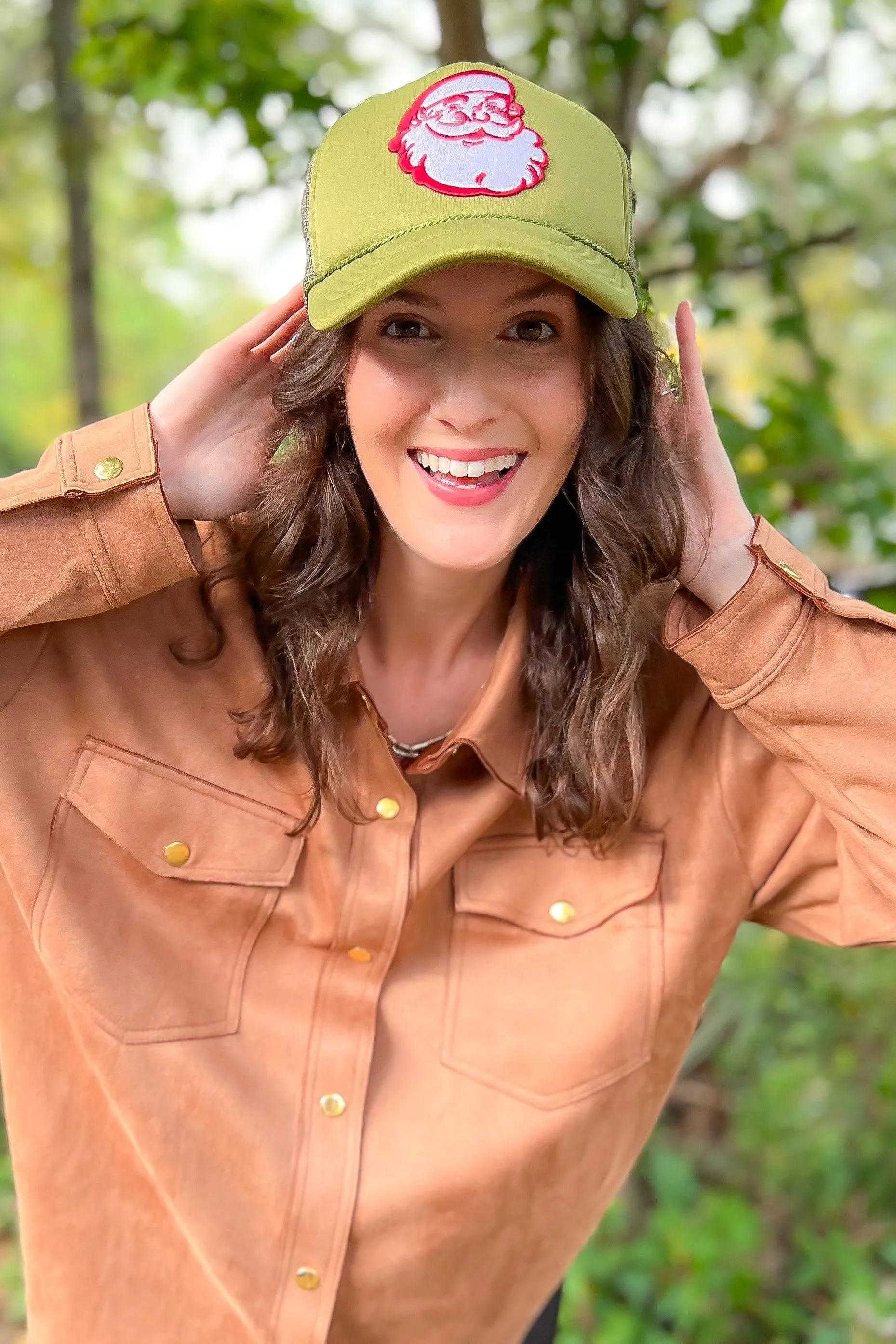 Camel Faux Suede Button Up Shacket