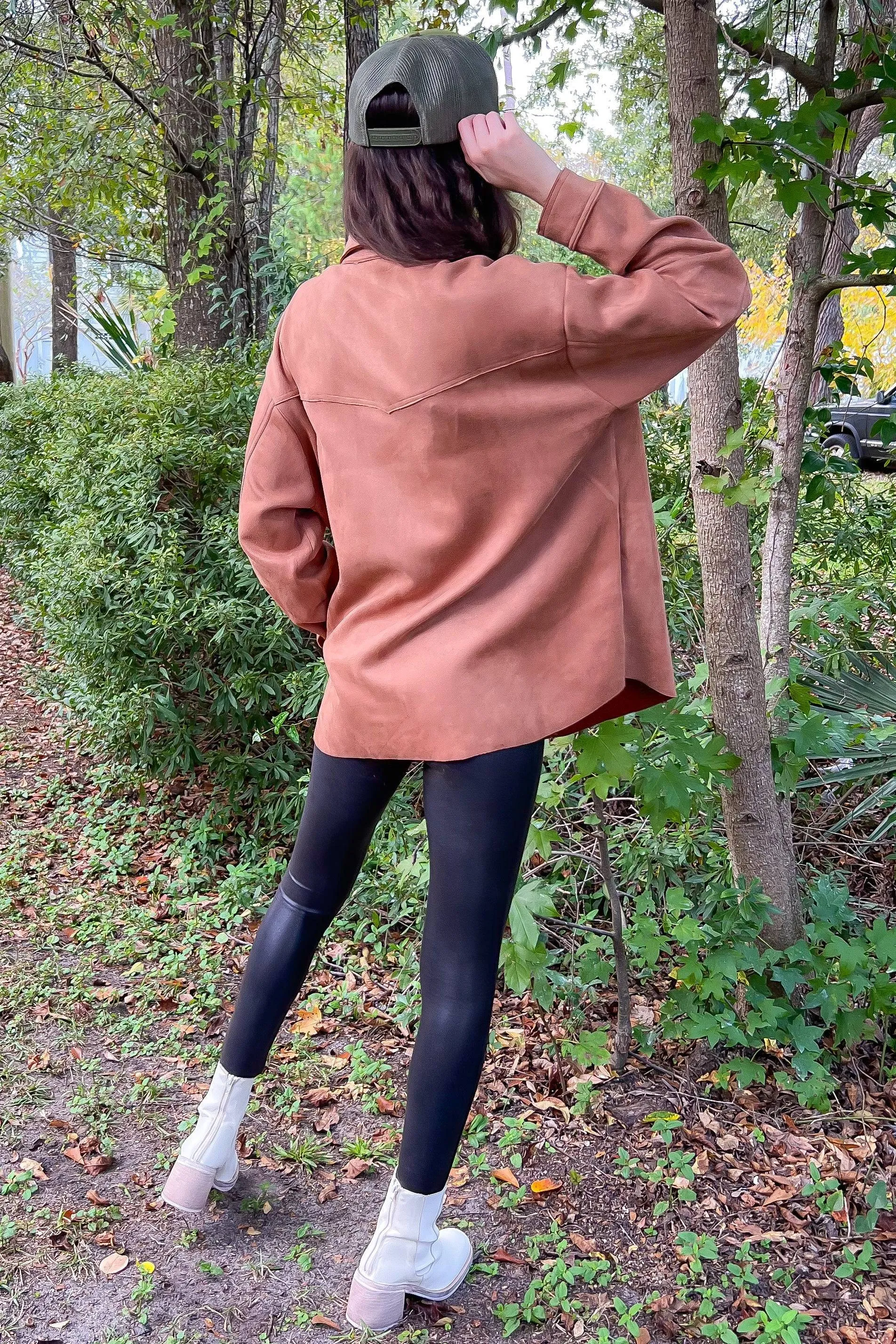 Camel Faux Suede Button Up Shacket