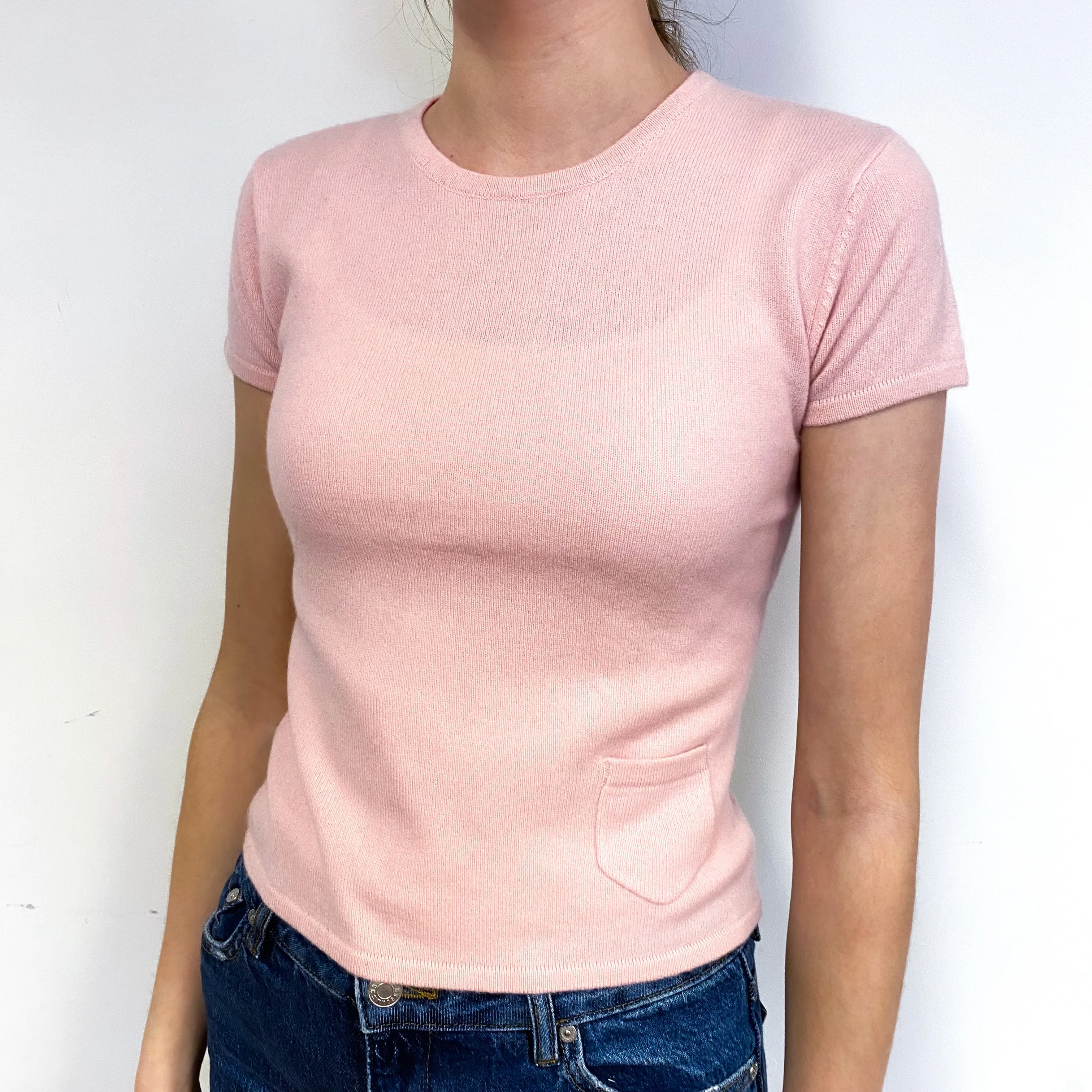 Carnation Pink Cashmere Short Sleeved Jumper Extra Small