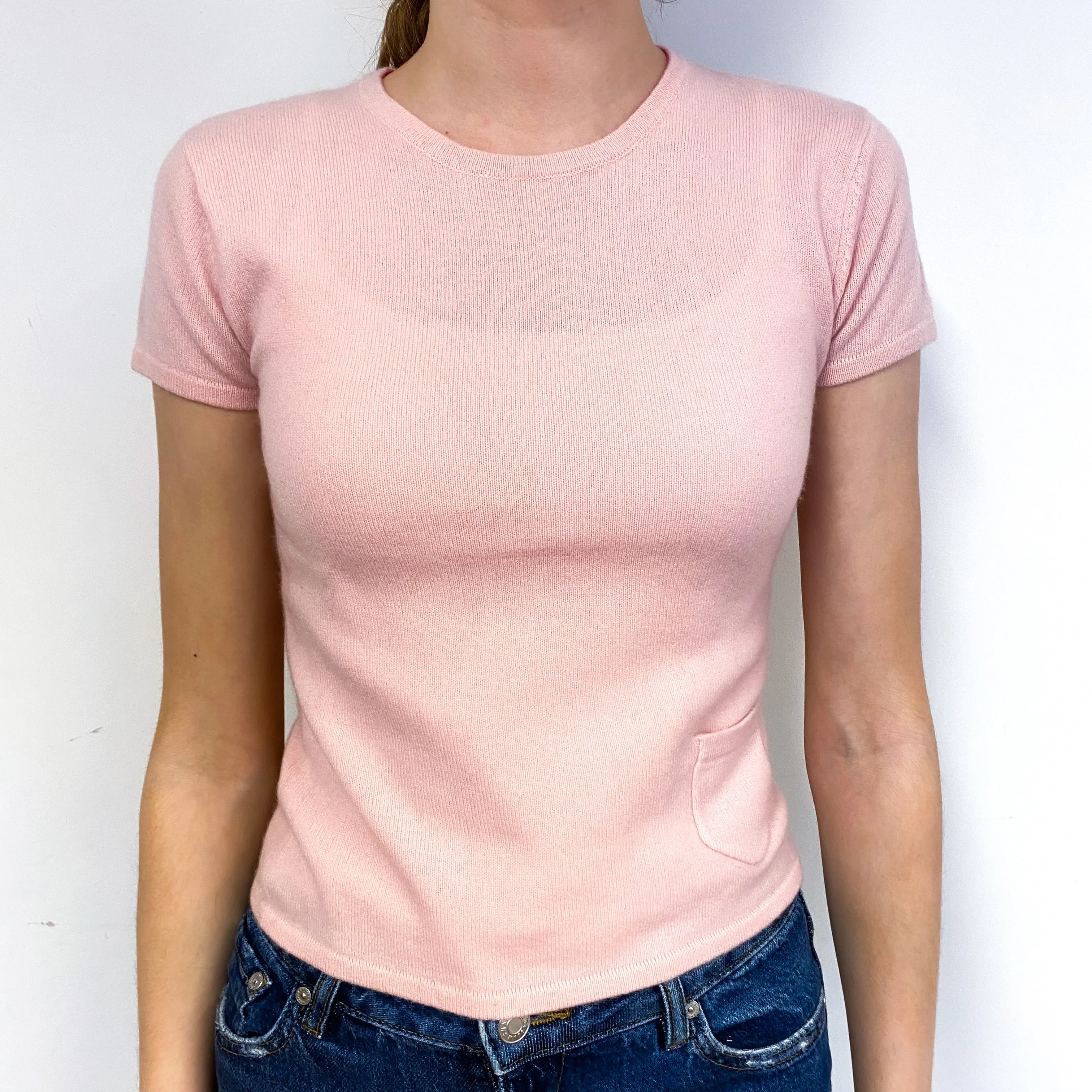 Carnation Pink Cashmere Short Sleeved Jumper Extra Small