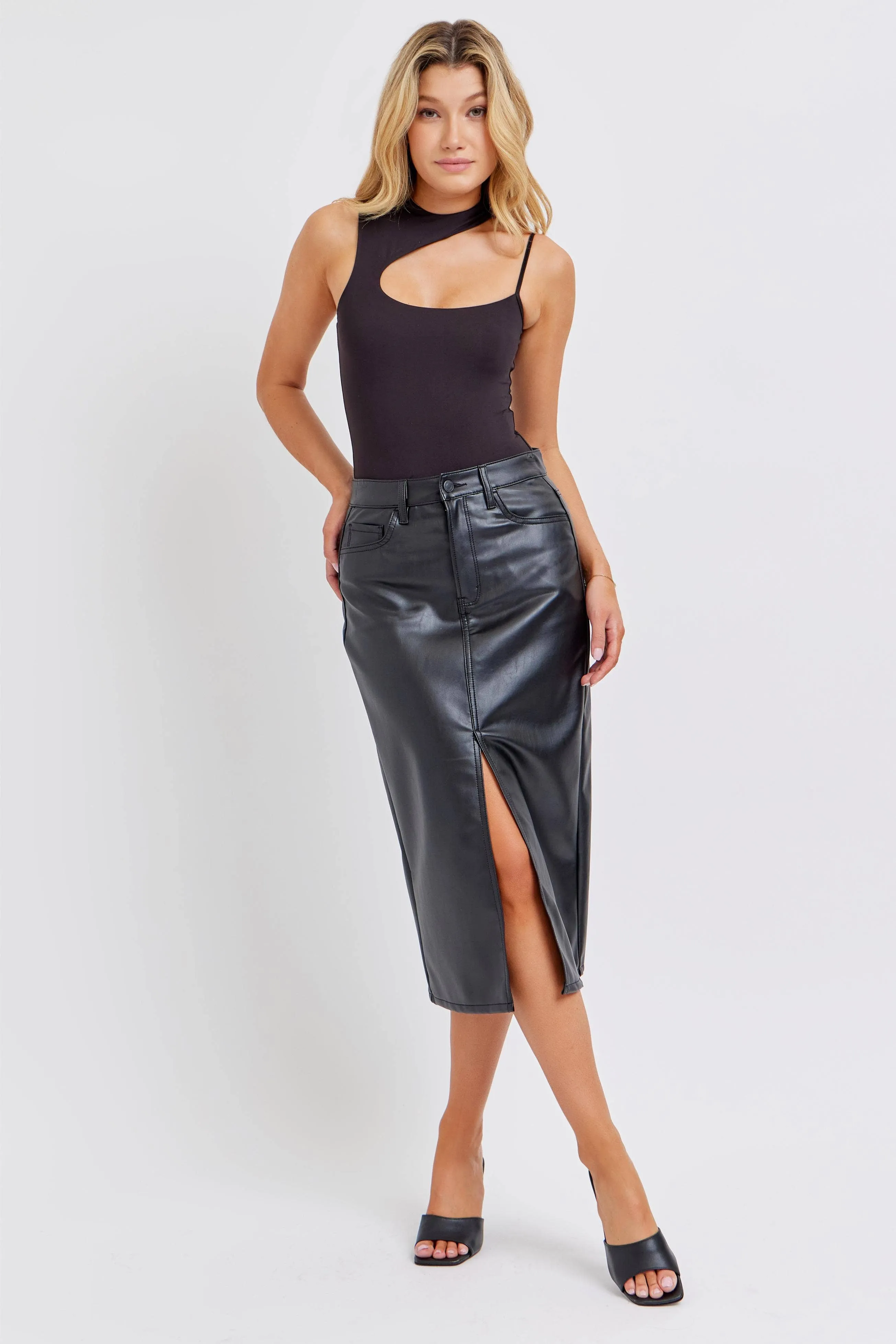 Cello High Rise Midi Skirt with Front Slit/S