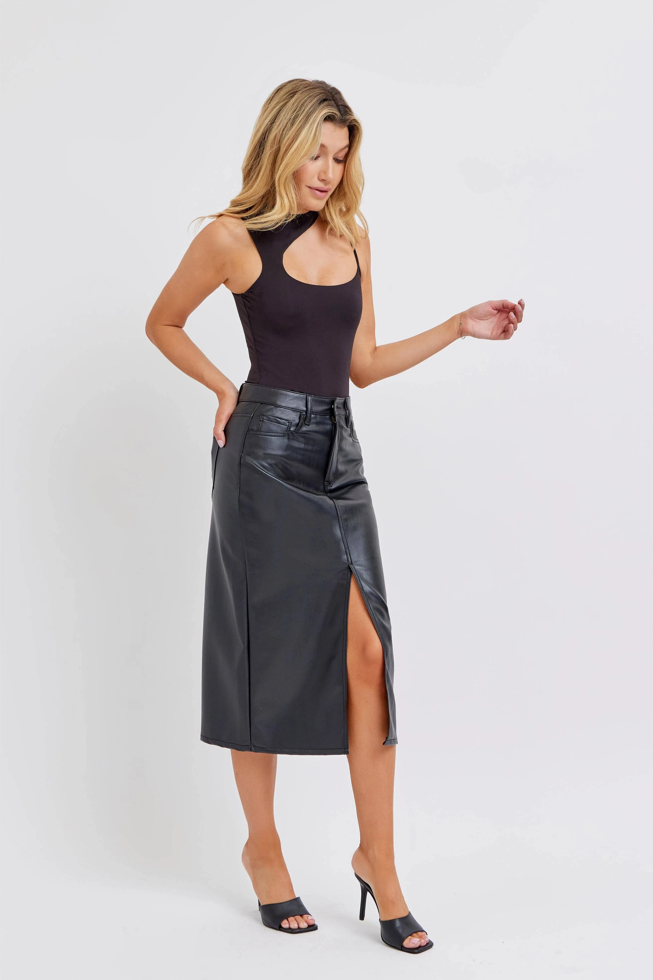 Cello High Rise Midi Skirt with Front Slit/S