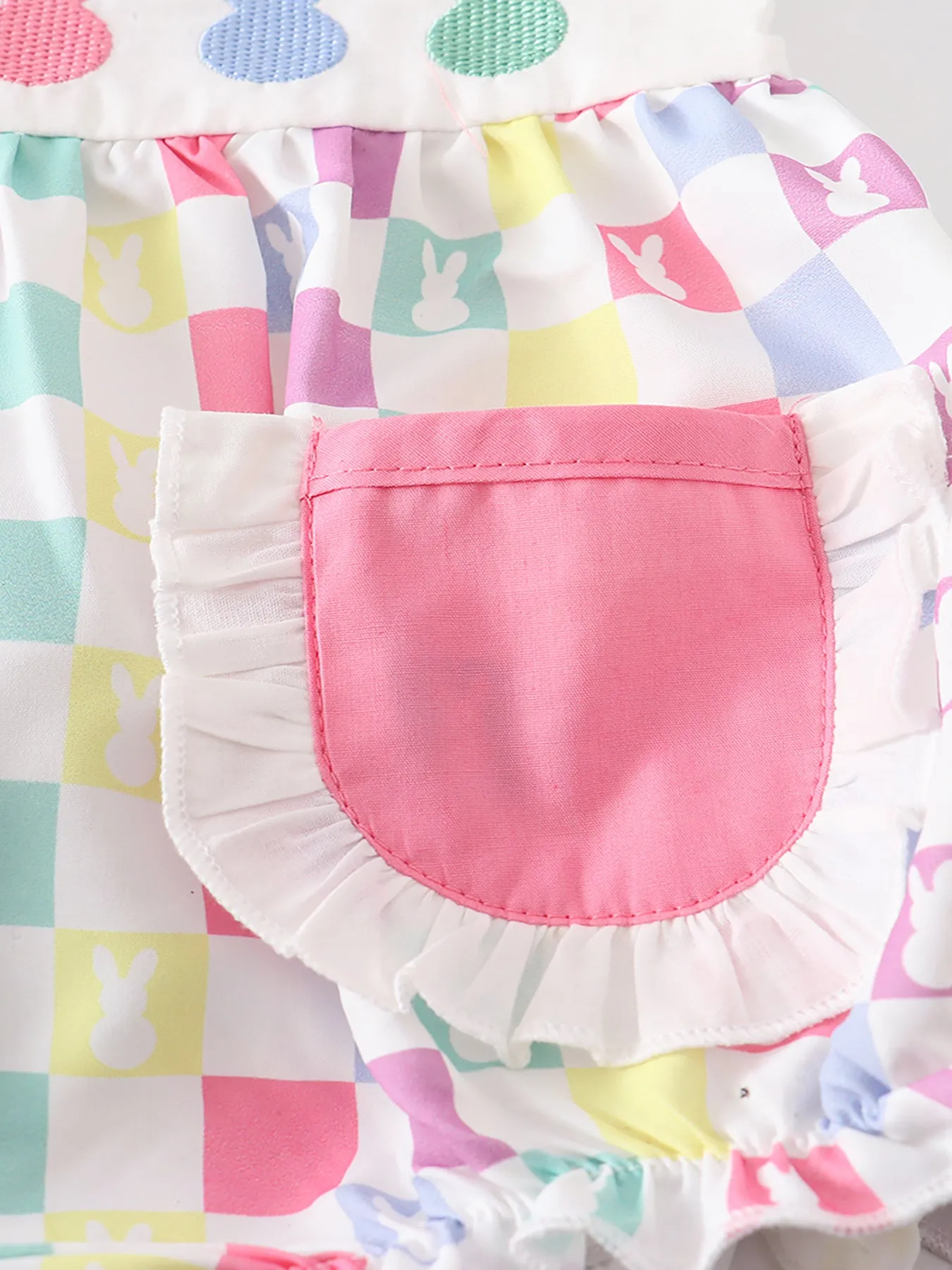 Colored Plaid Rabbit Applique Ruffle Baby Romper