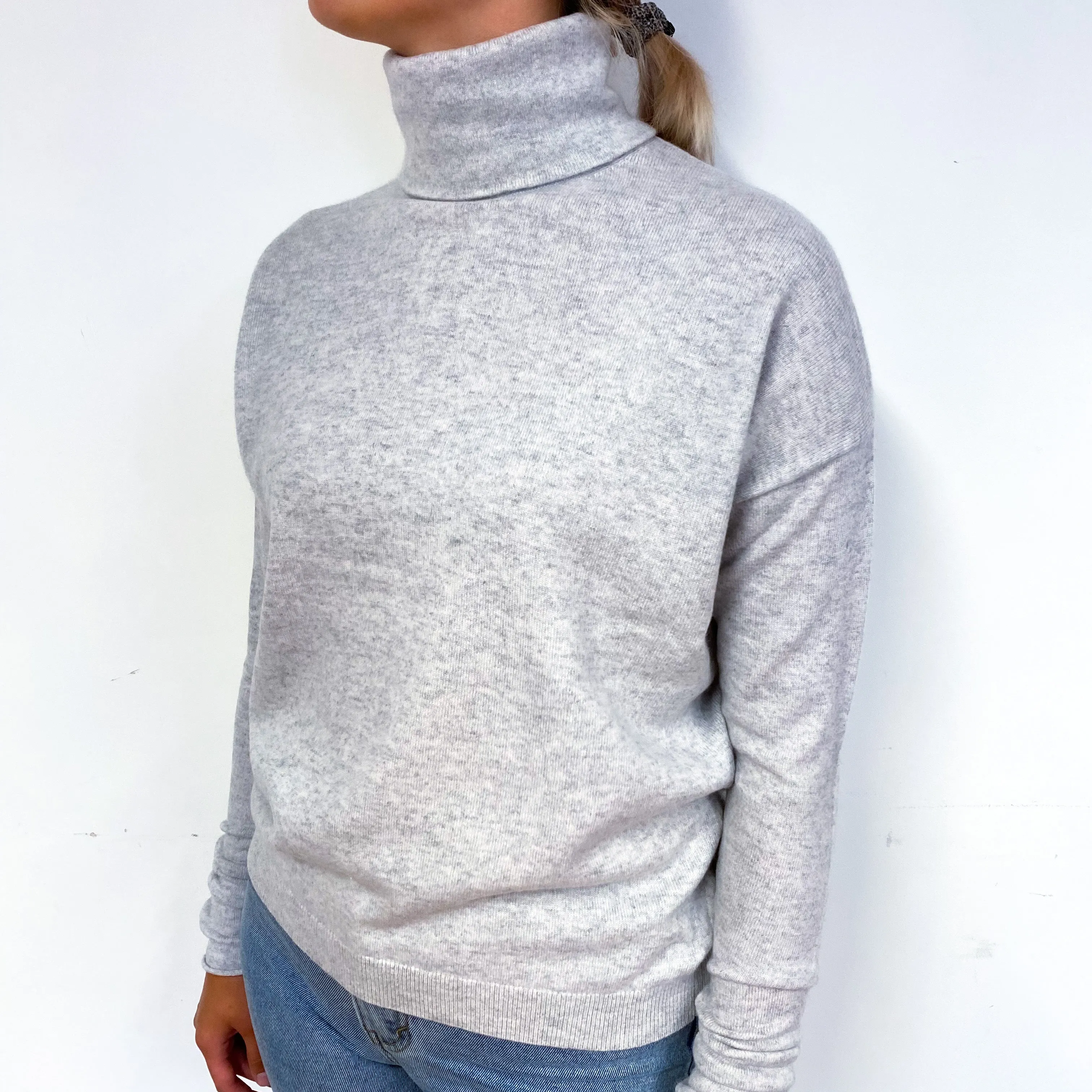 Cos Mist Grey Slouchy Cashmere Polo Neck Jumper Small