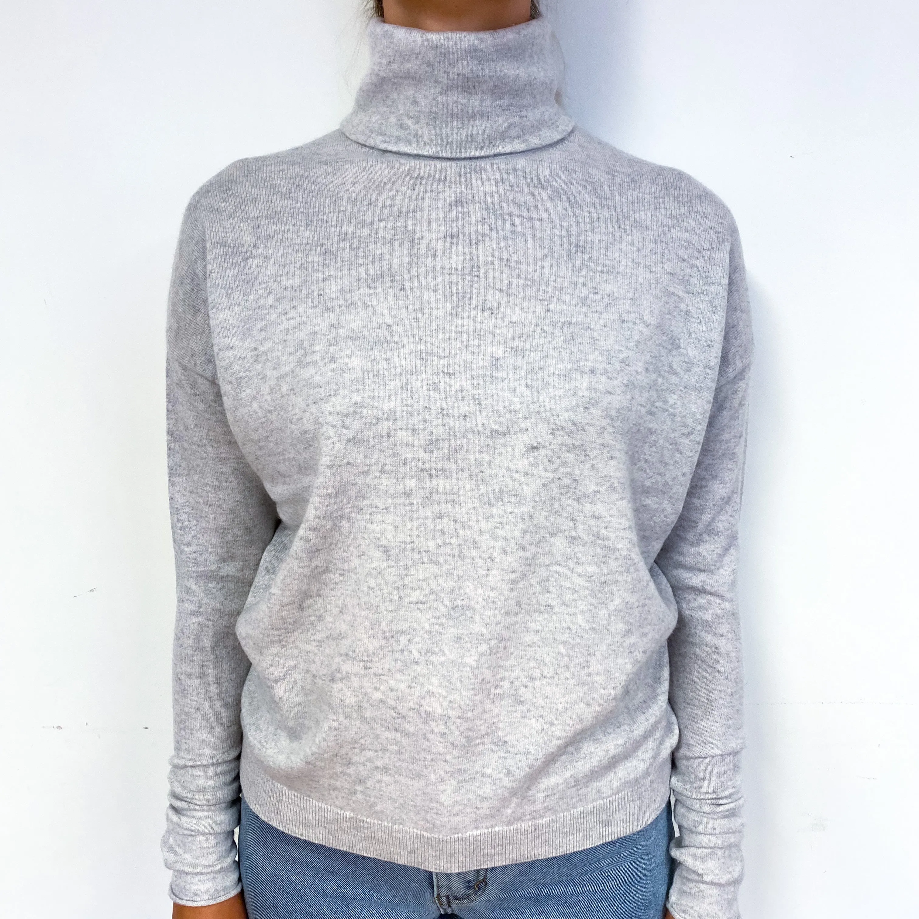 Cos Mist Grey Slouchy Cashmere Polo Neck Jumper Small