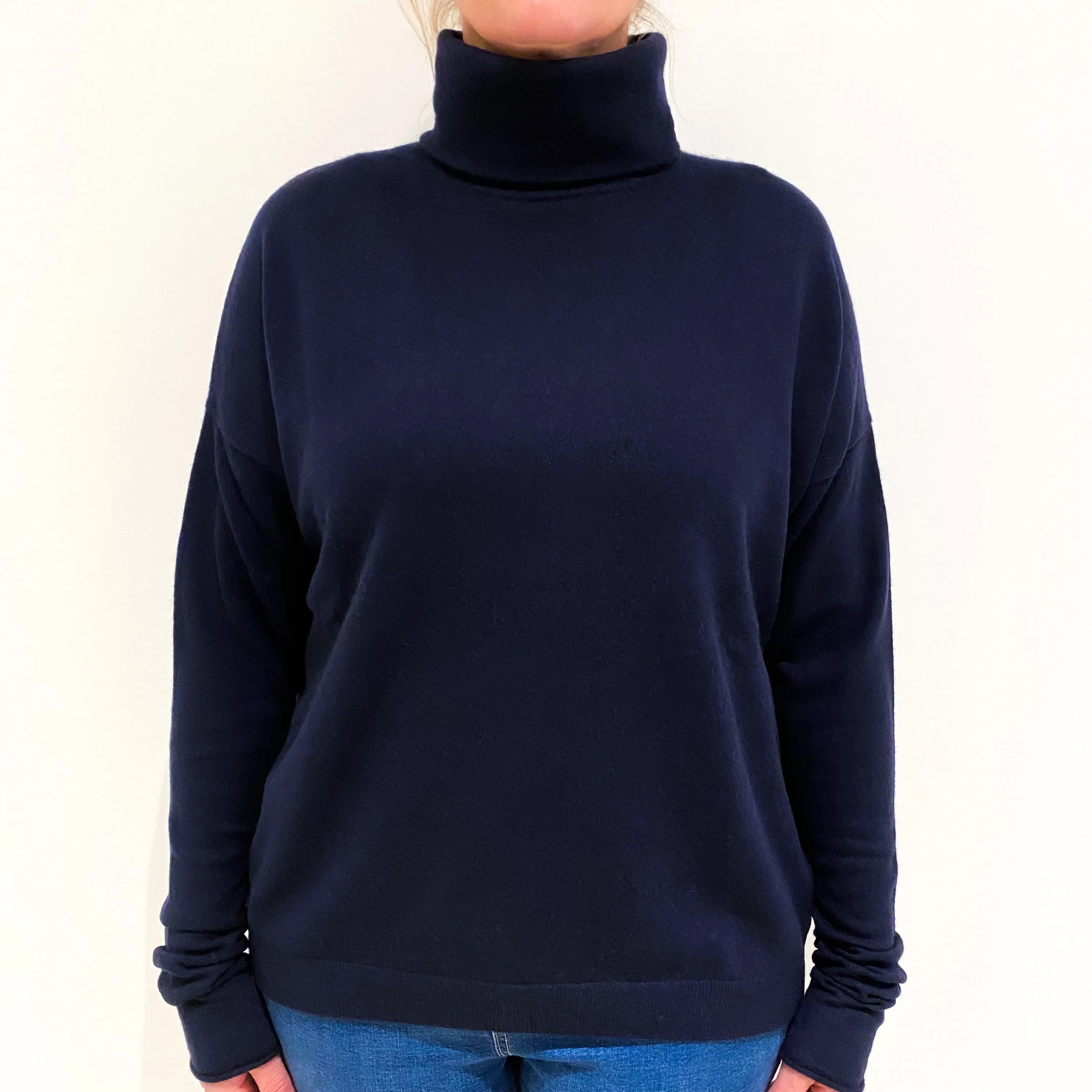 Cos Navy Blue Slouchy Cashmere Polo Neck Jumper Large