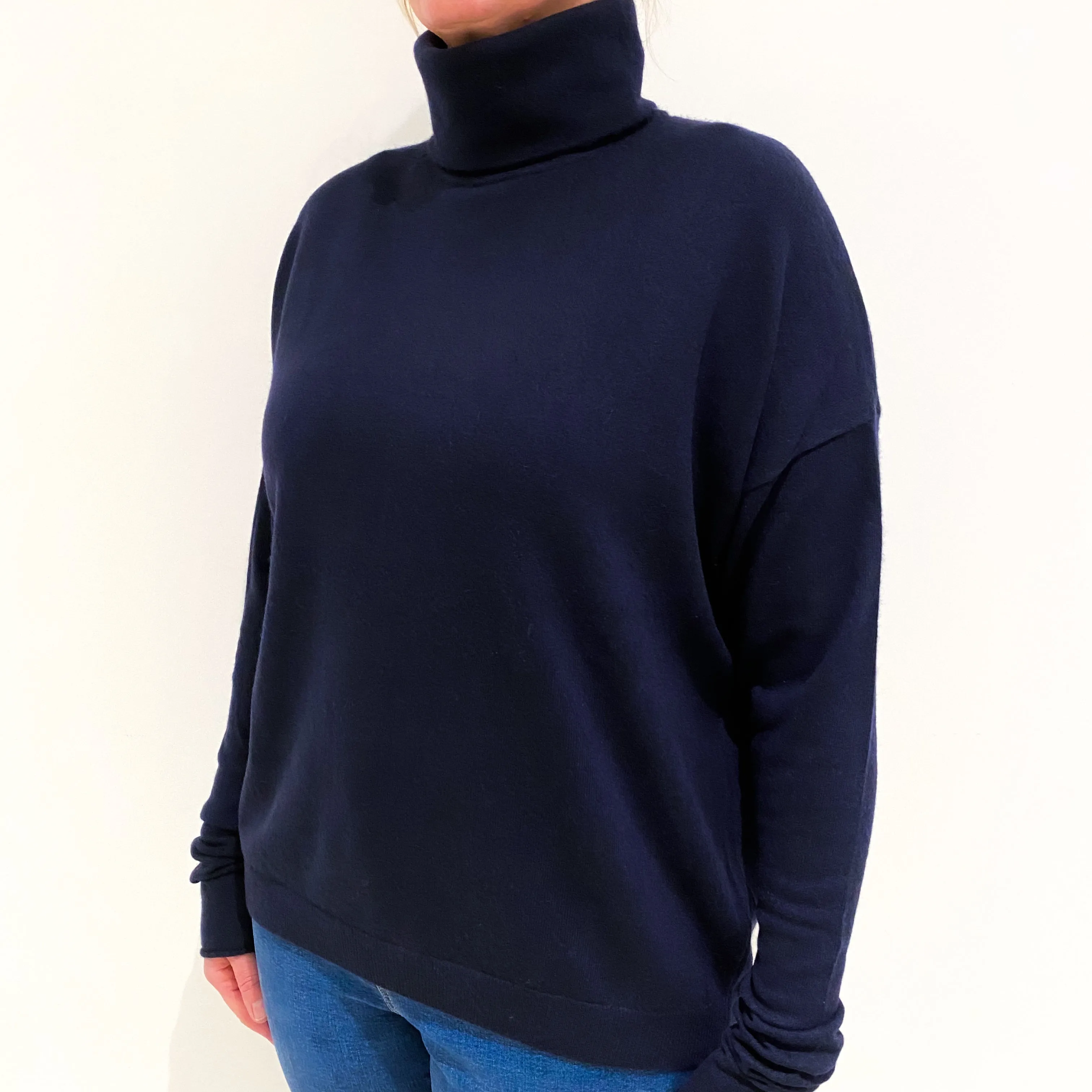 Cos Navy Blue Slouchy Cashmere Polo Neck Jumper Large