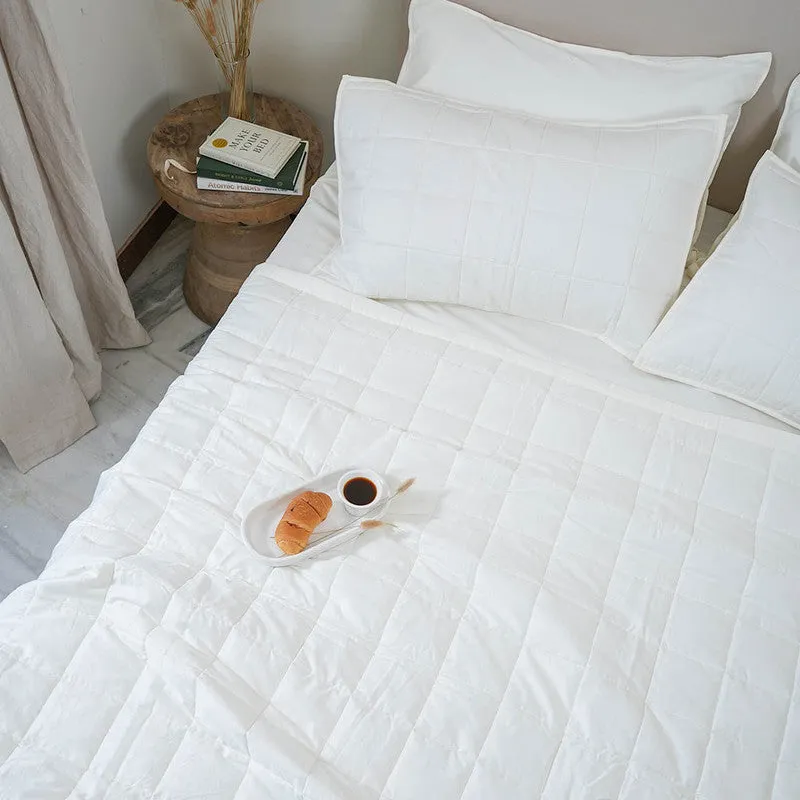 Cotton Bedcover with 2 Pillow Covers | Box Quilted Design | White