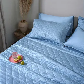 Cotton Bedcover with 2 Pillow Covers | Diamond Pattern | Blue