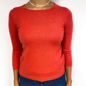 Deep Coral Orange Cashmere Crew Neck Jumper Small