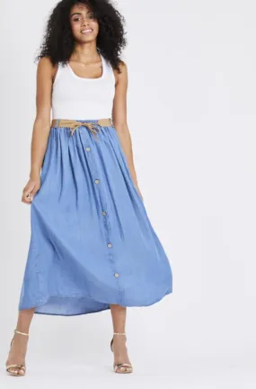 Denim Button Down Midi Skirt
