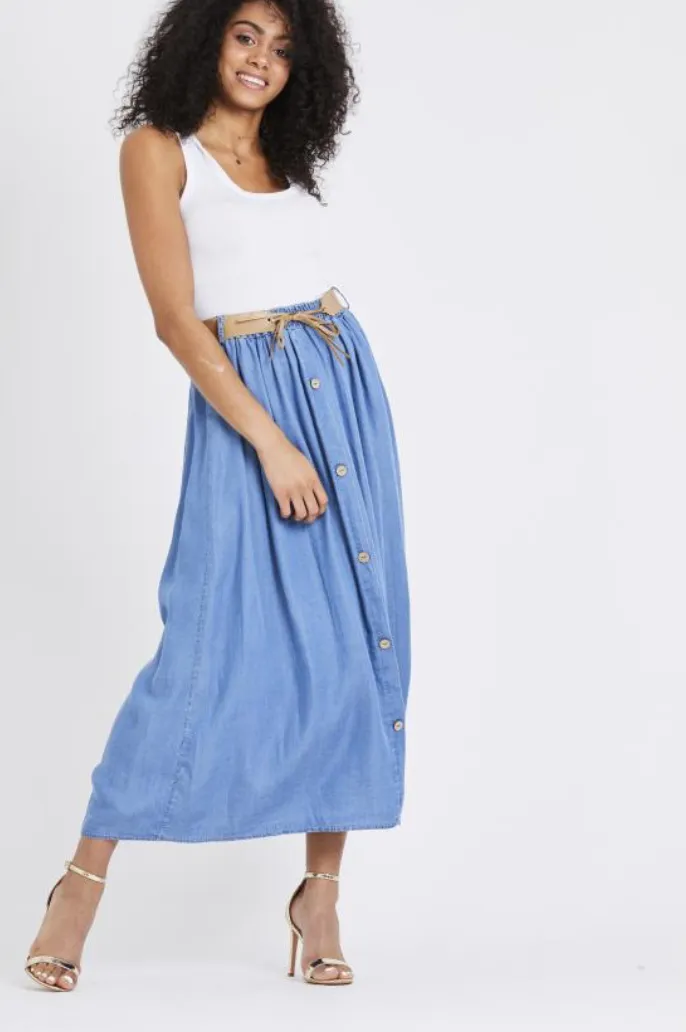 Denim Button Down Midi Skirt