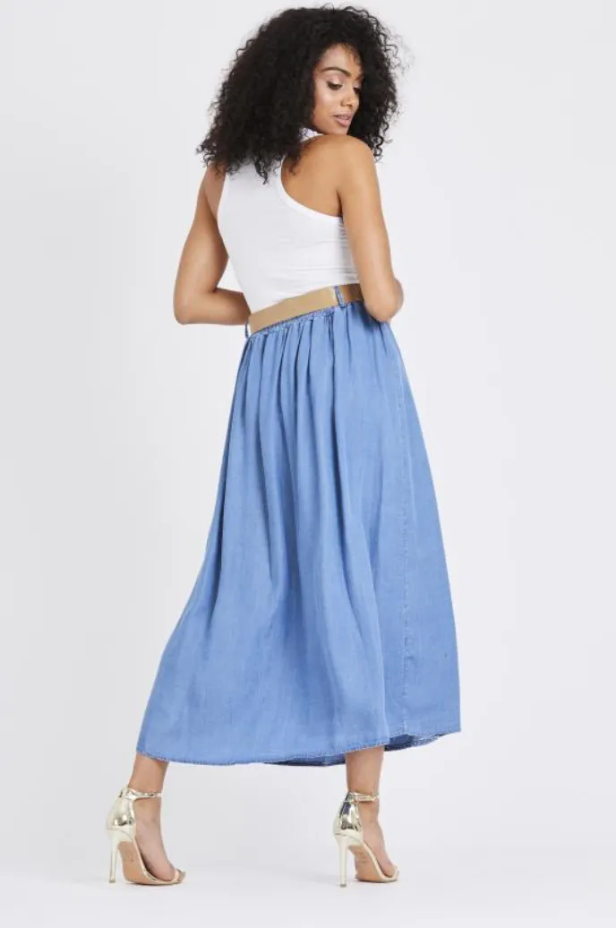 Denim Button Down Midi Skirt