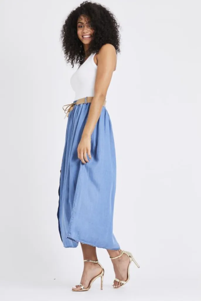 Denim Button Down Midi Skirt